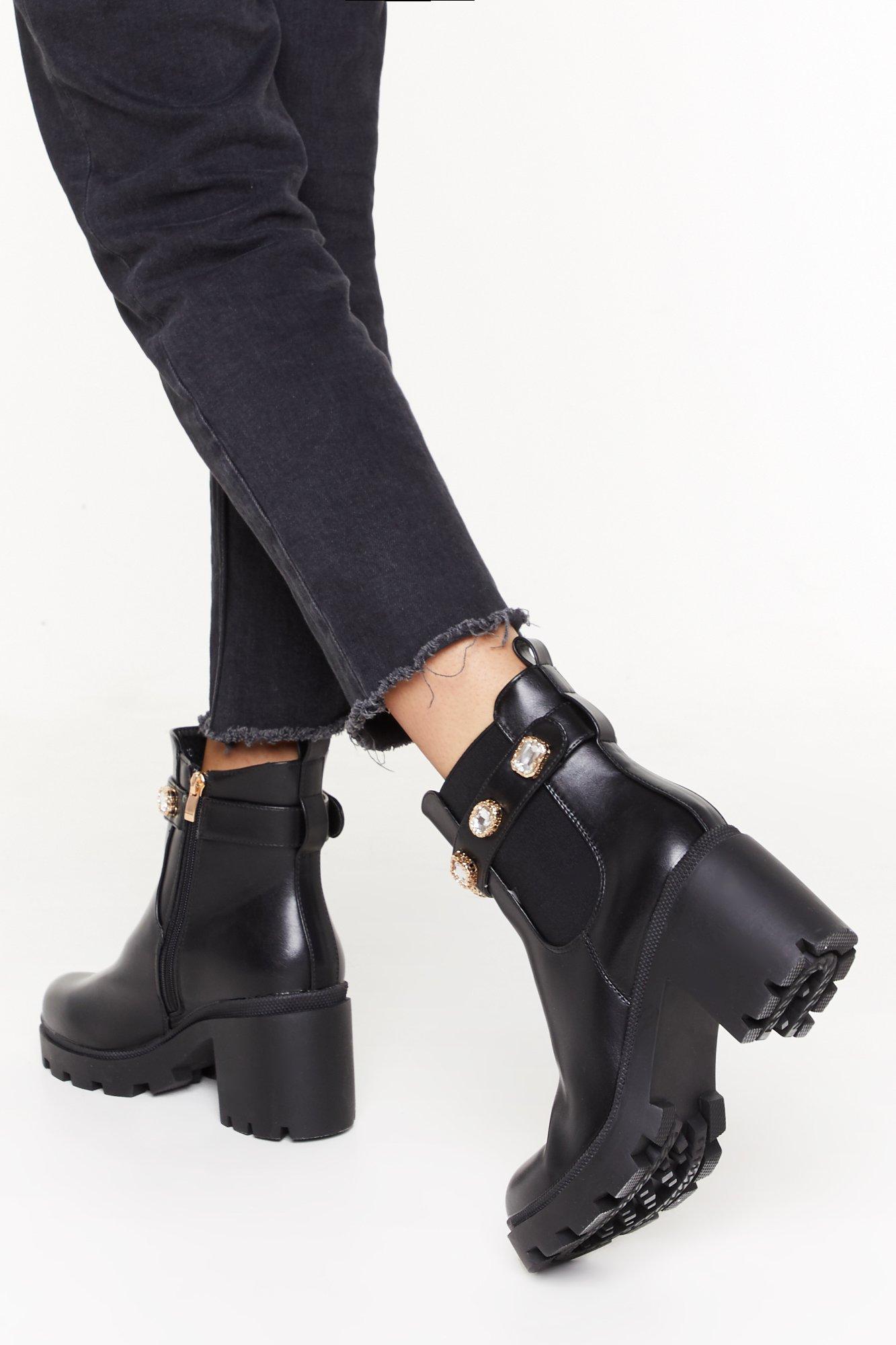 leather ankle boots with jewel details