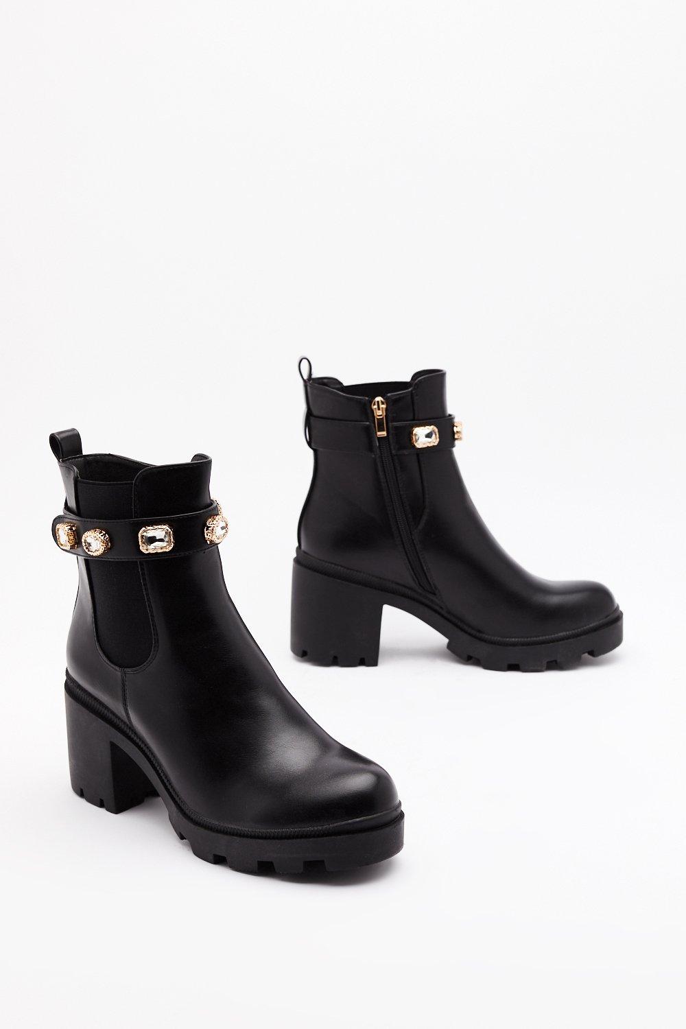leather ankle boots with jewel details