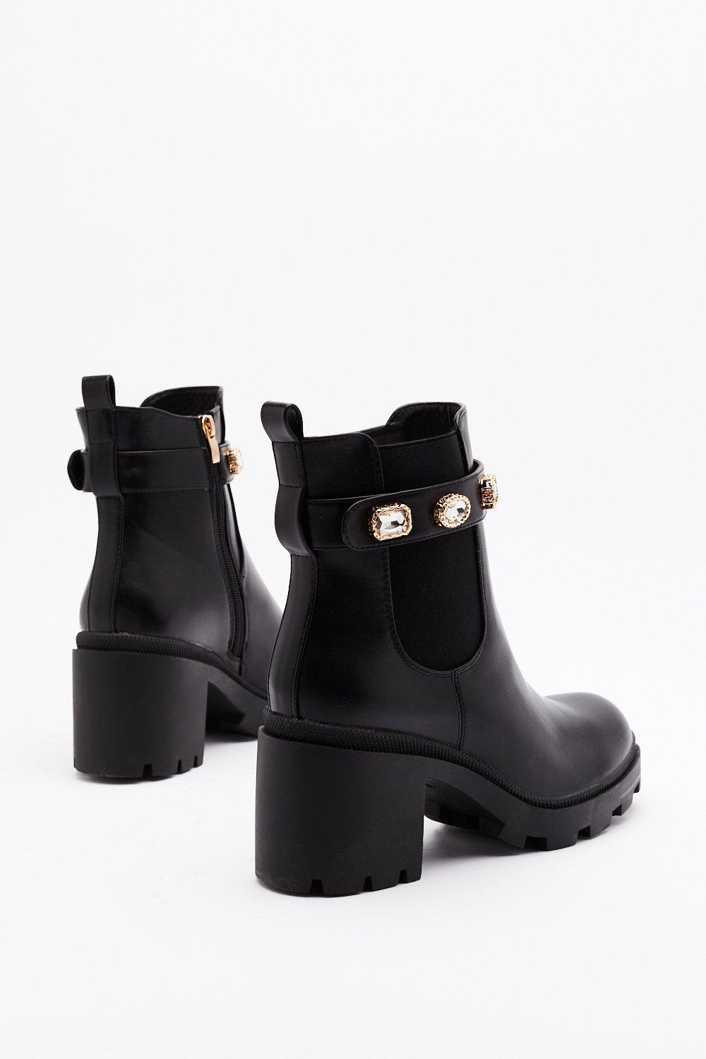 leather ankle boots with jewel details
