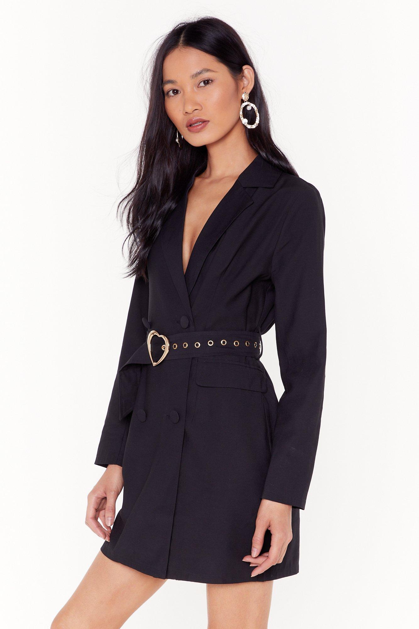 black blazer dress with belt