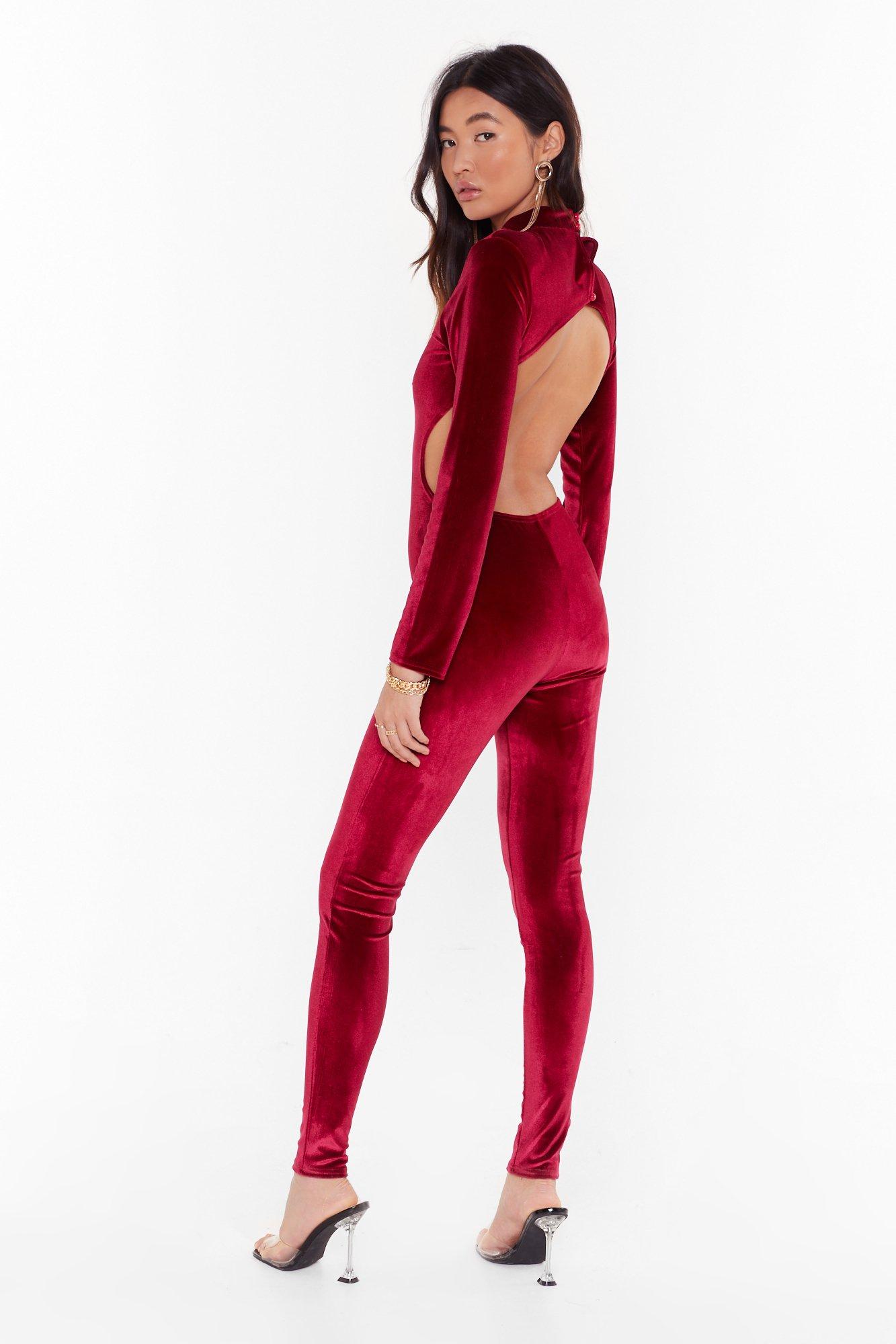 velvet jumpsuit red