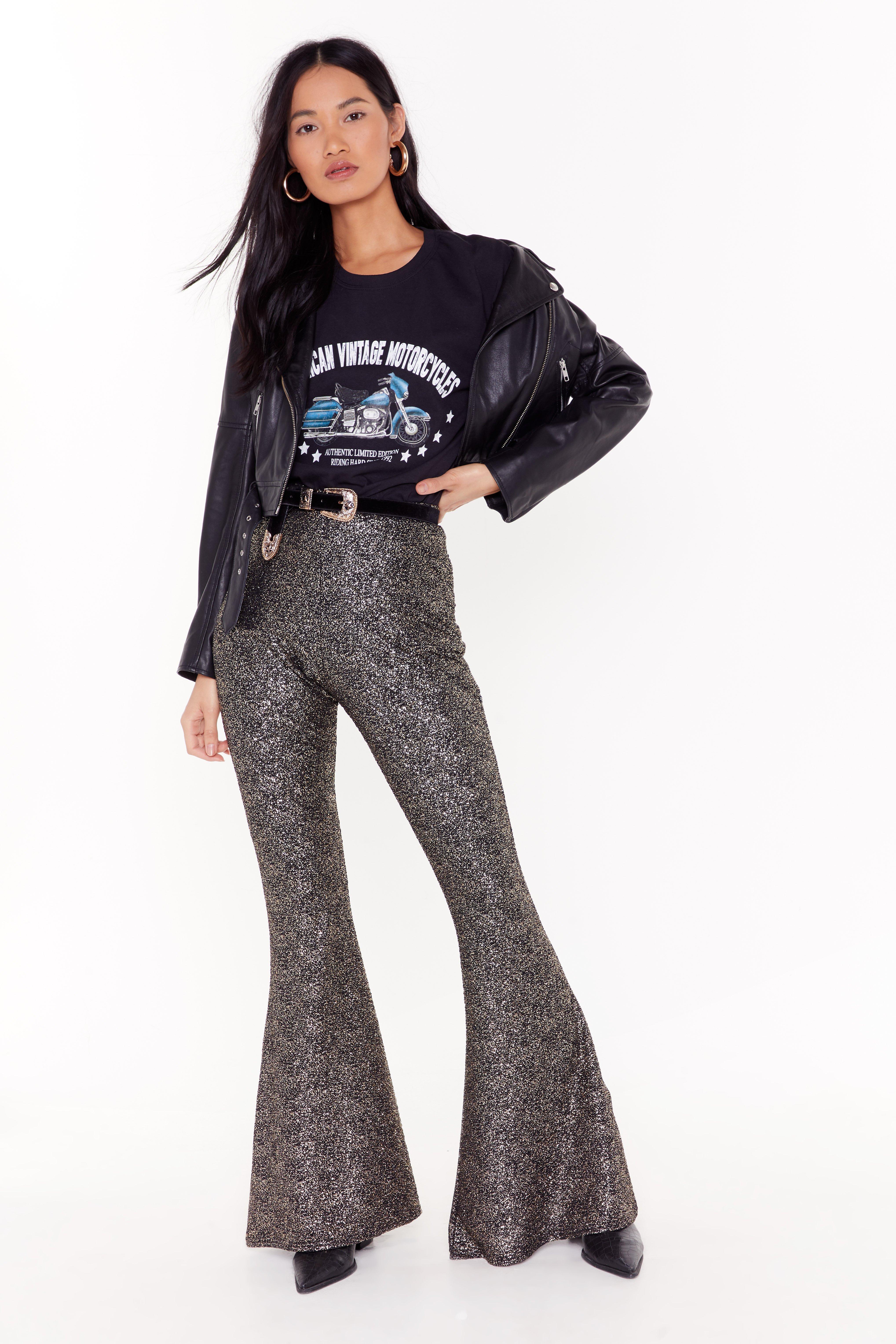 Who Flares Glitter High-Waisted Pants 