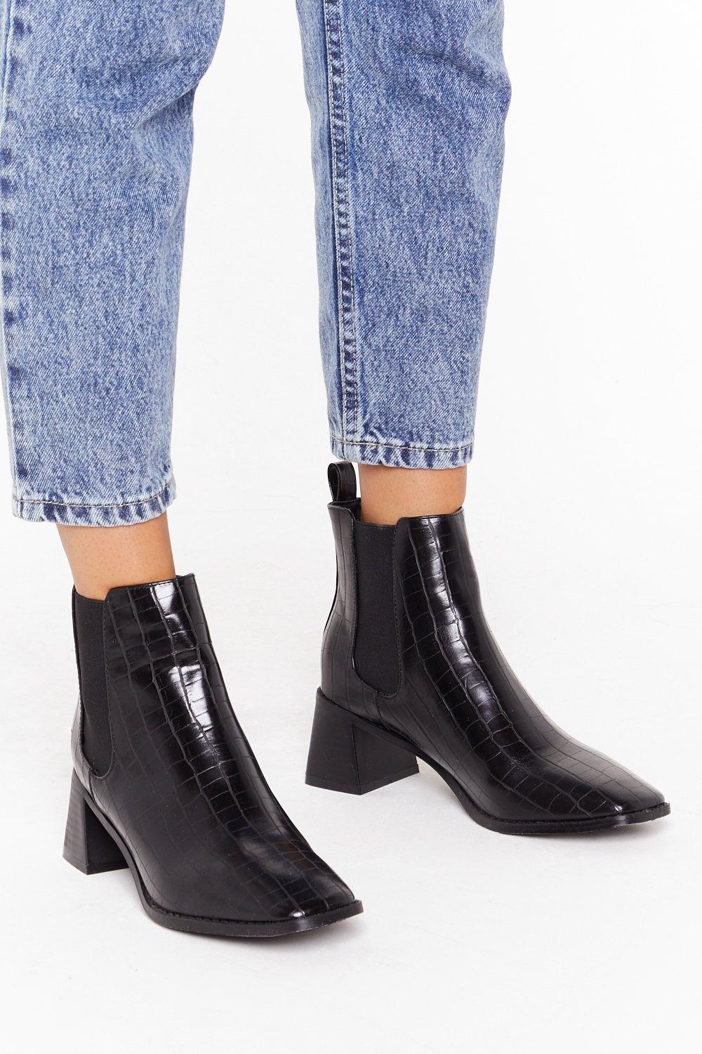 croc patent chelsea boots