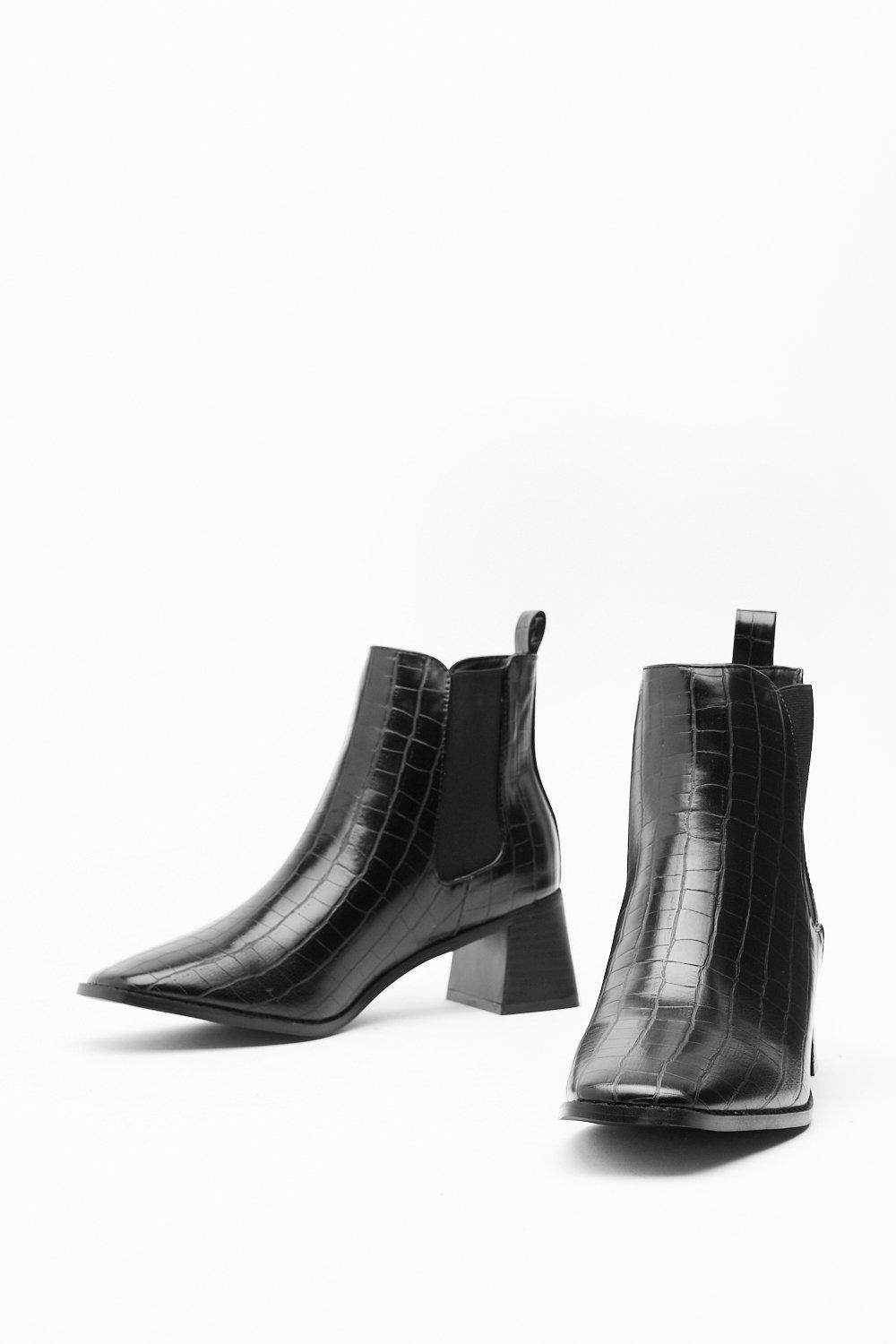 croc patent chelsea boots