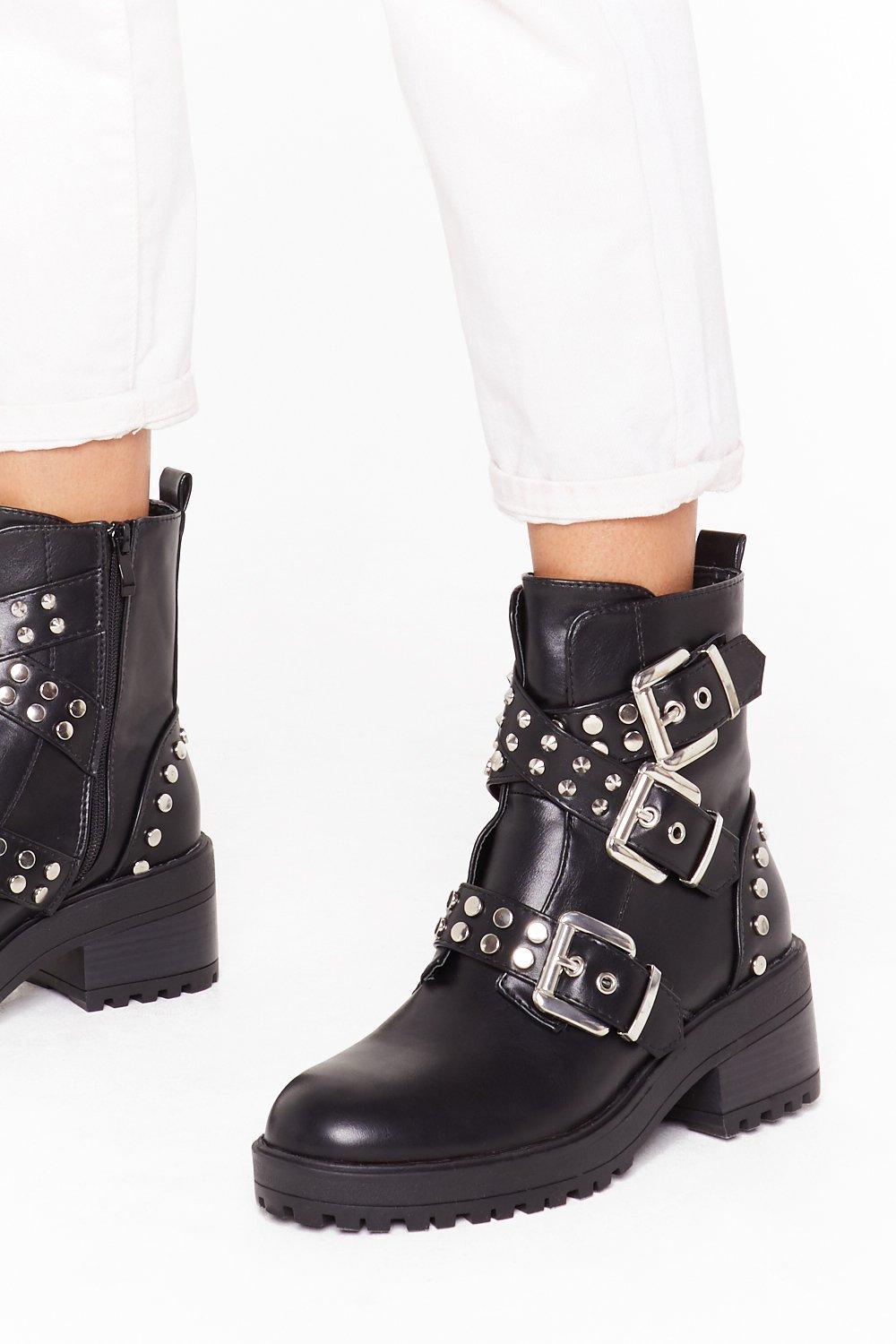 faux leather biker boots