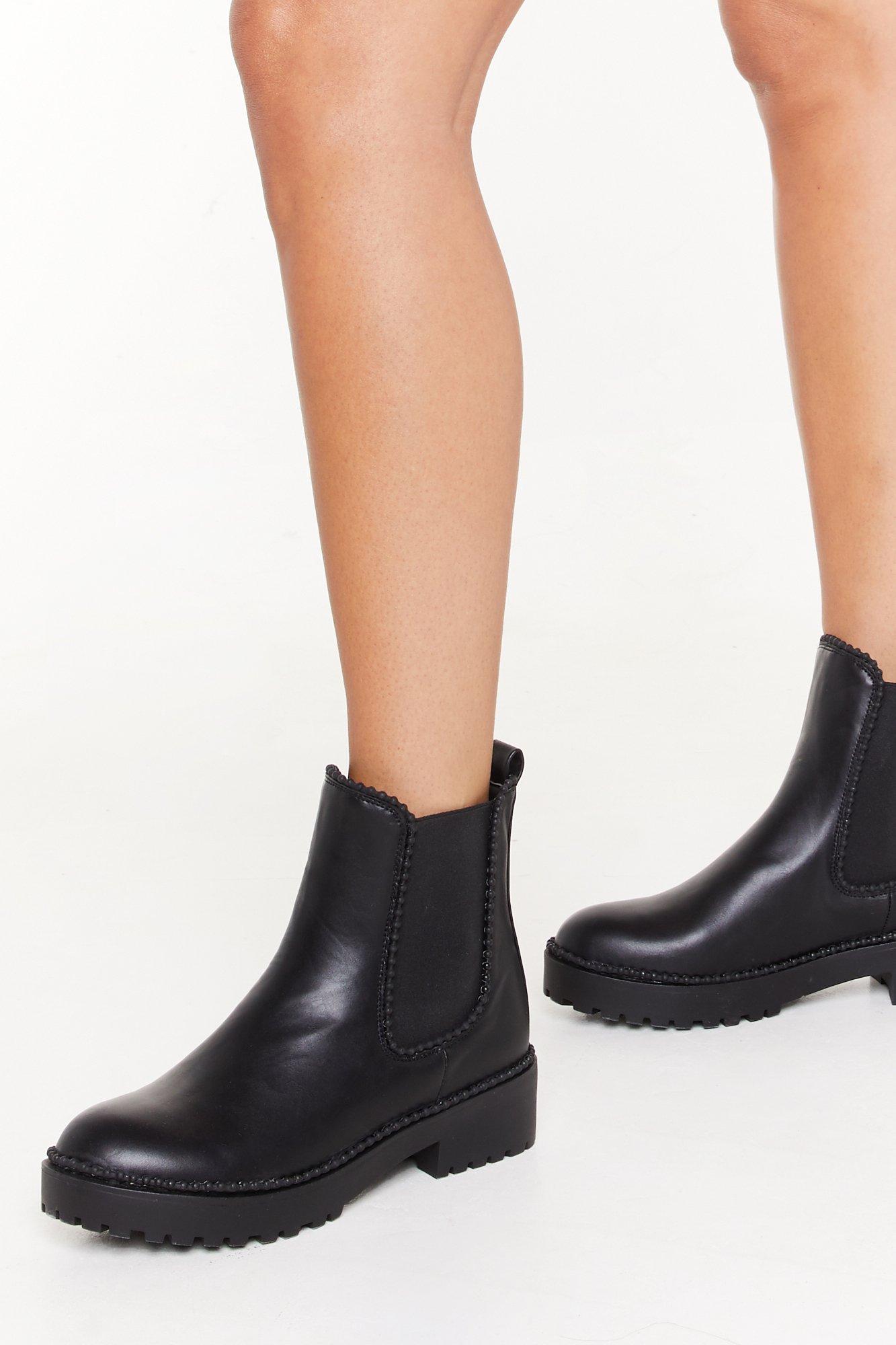 black faux leather chelsea boots