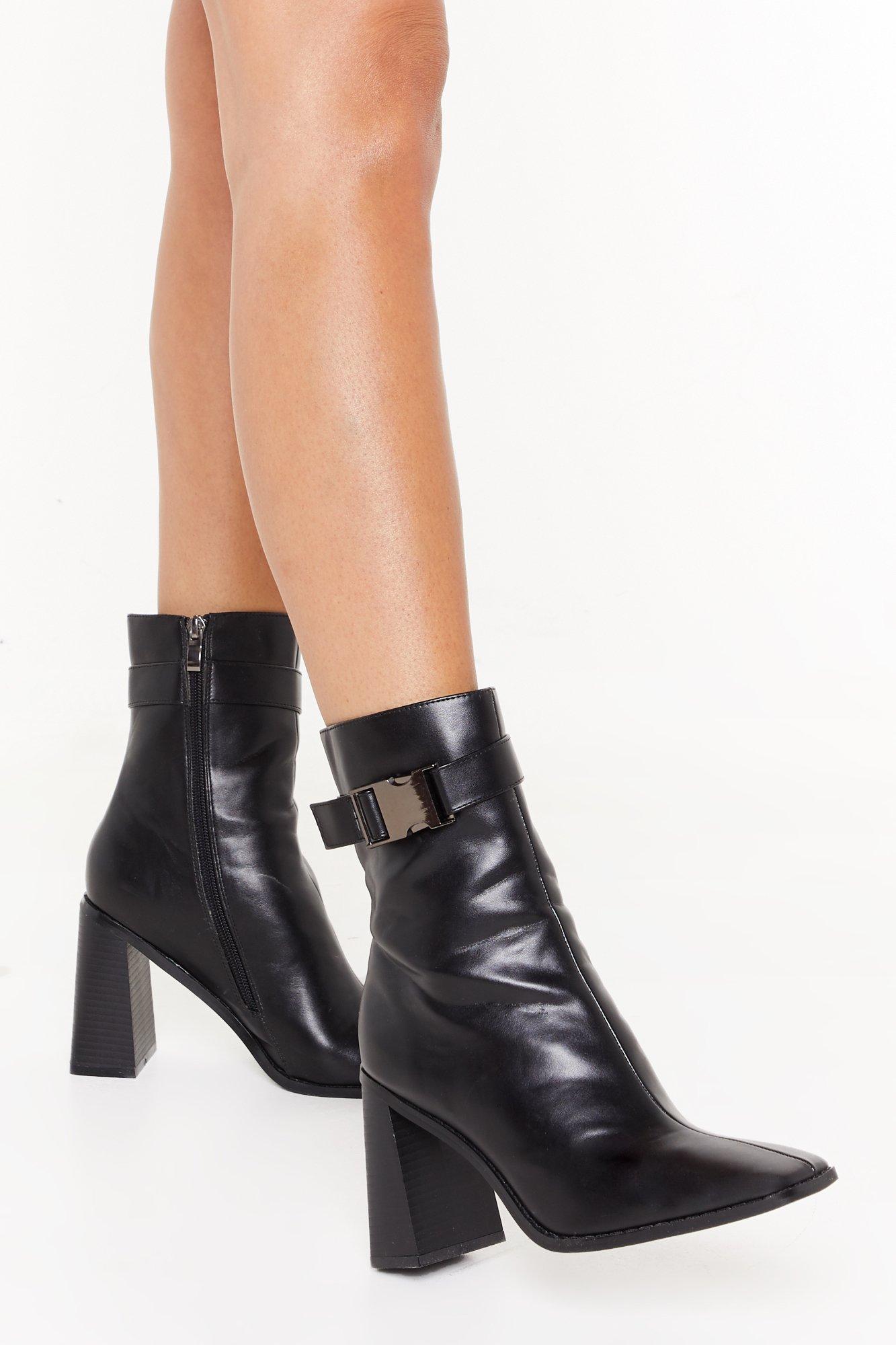 faux leather flat boots