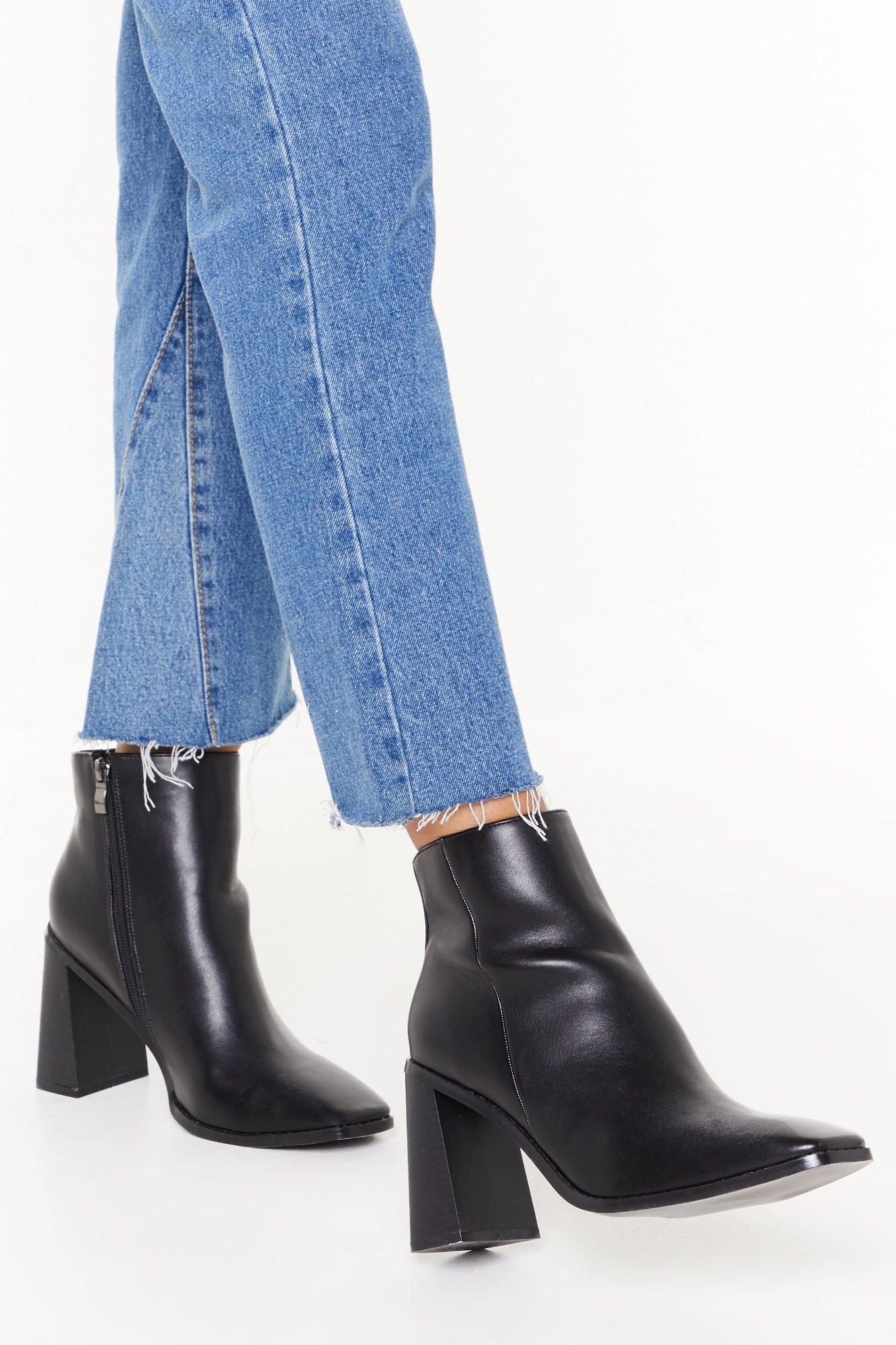 square toe leather ankle boots