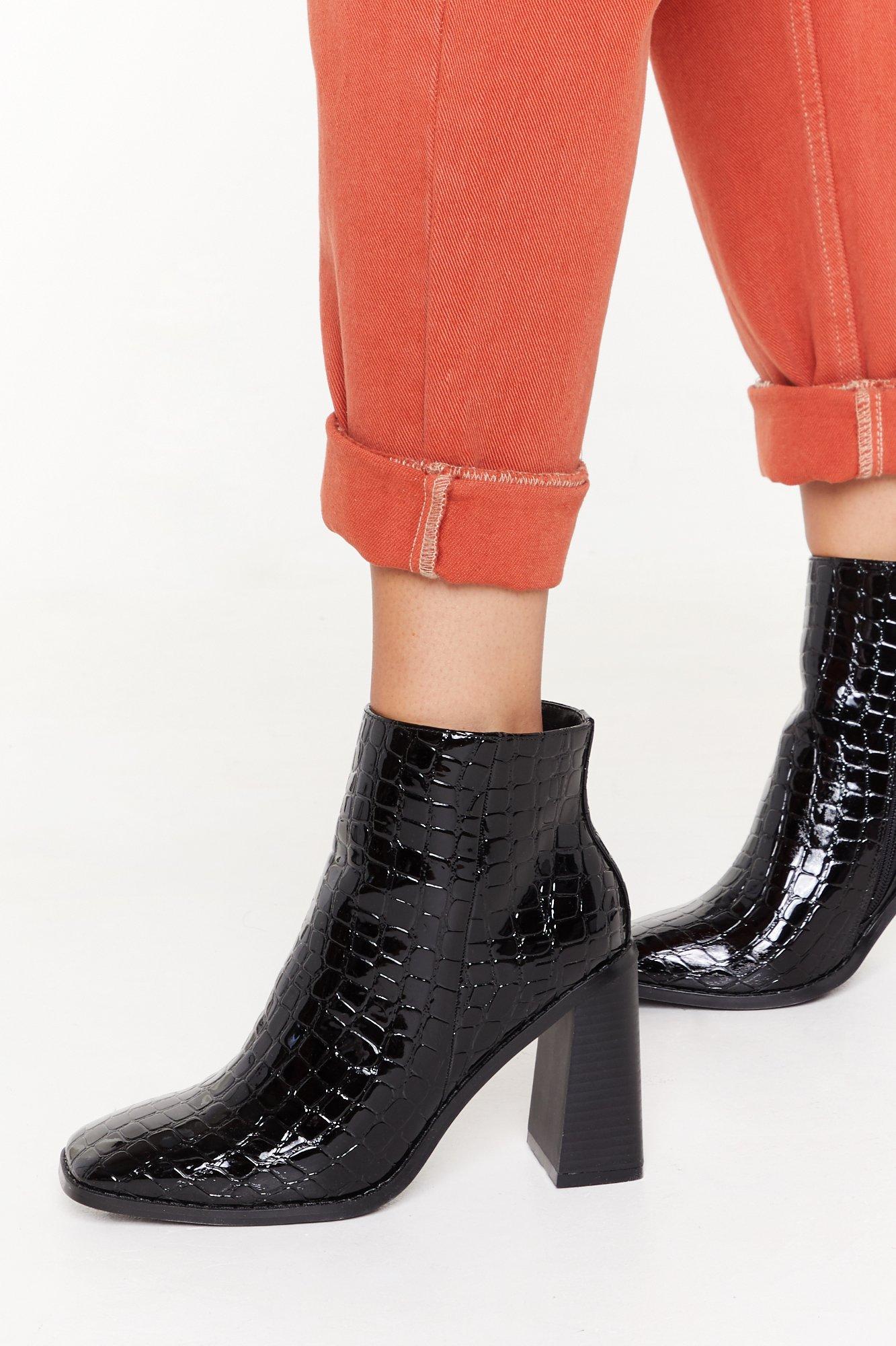 patent leather croc boots