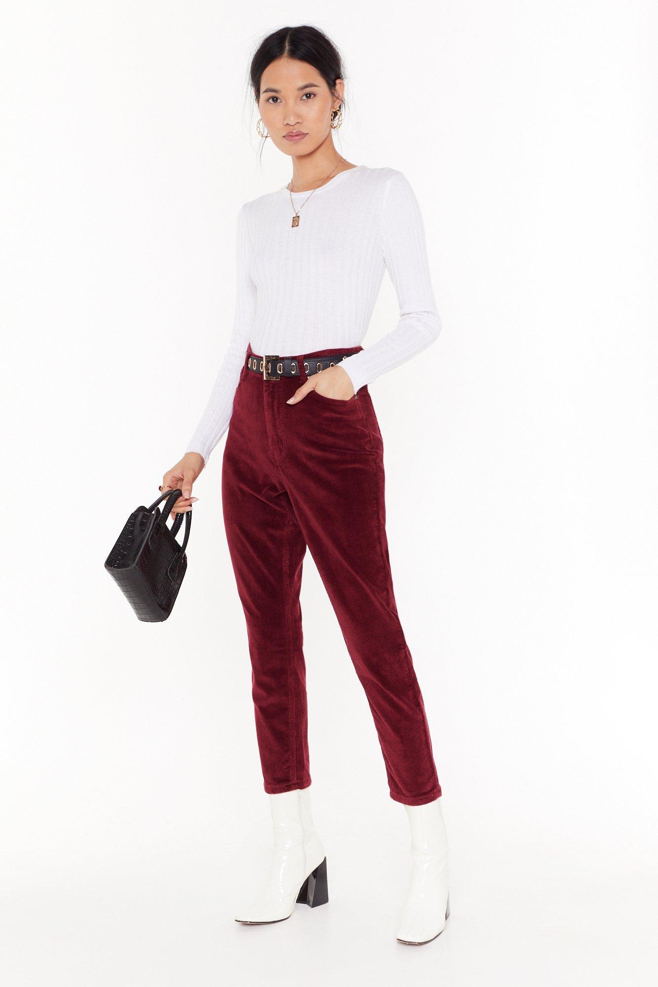 red corduroy mom jeans