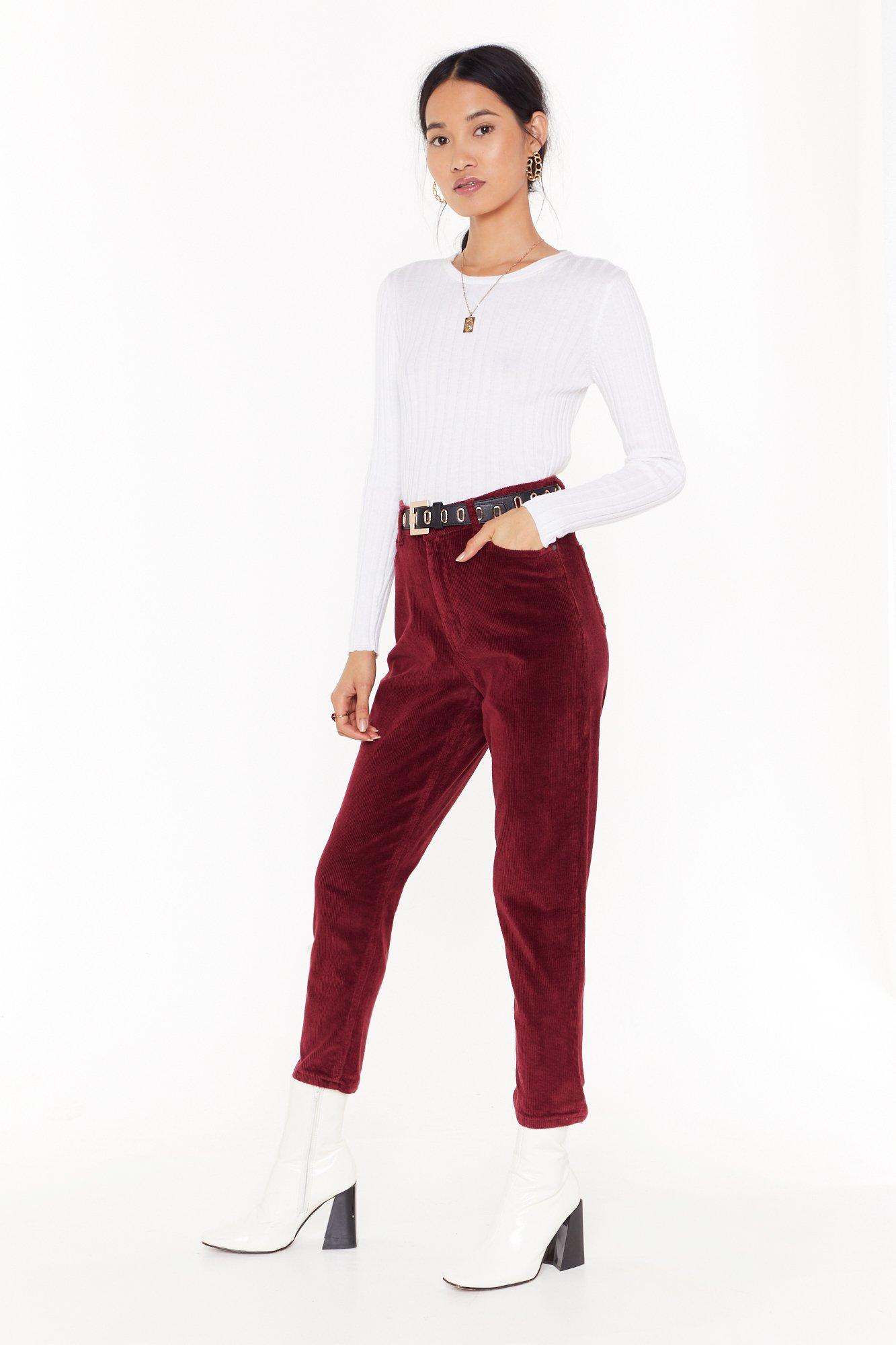 red corduroy mom jeans