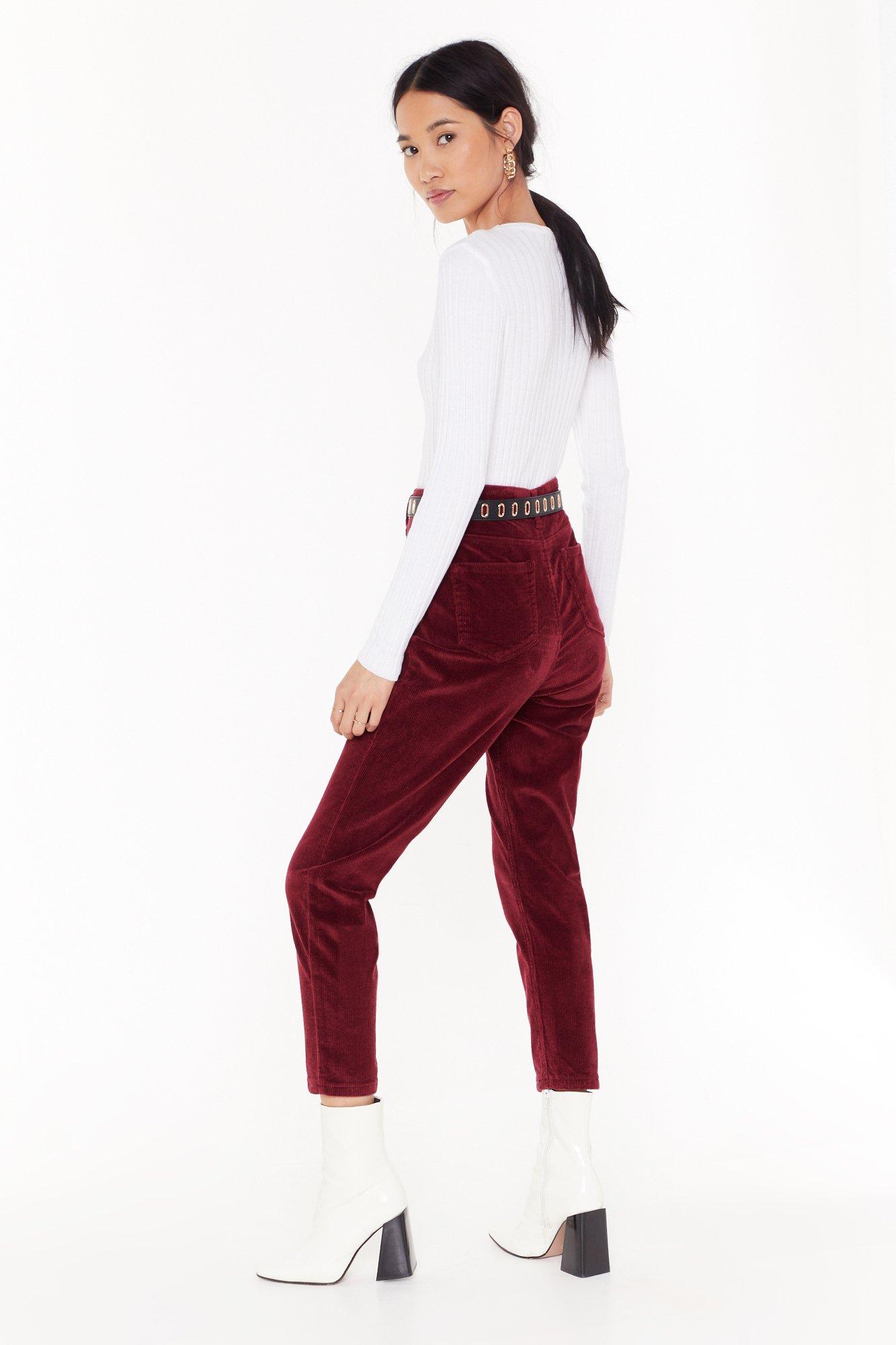 red corduroy mom jeans