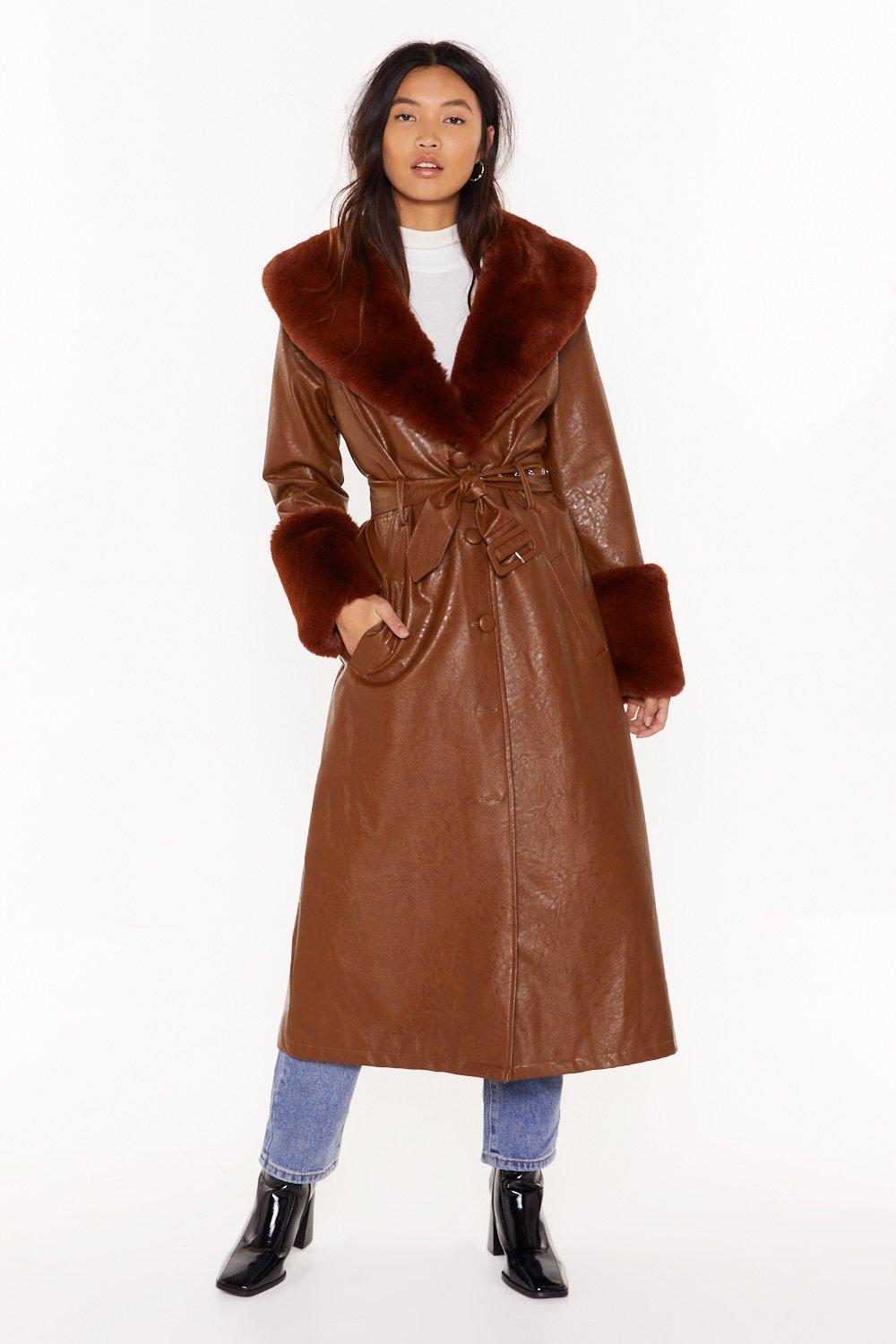 fur trench coat with hood