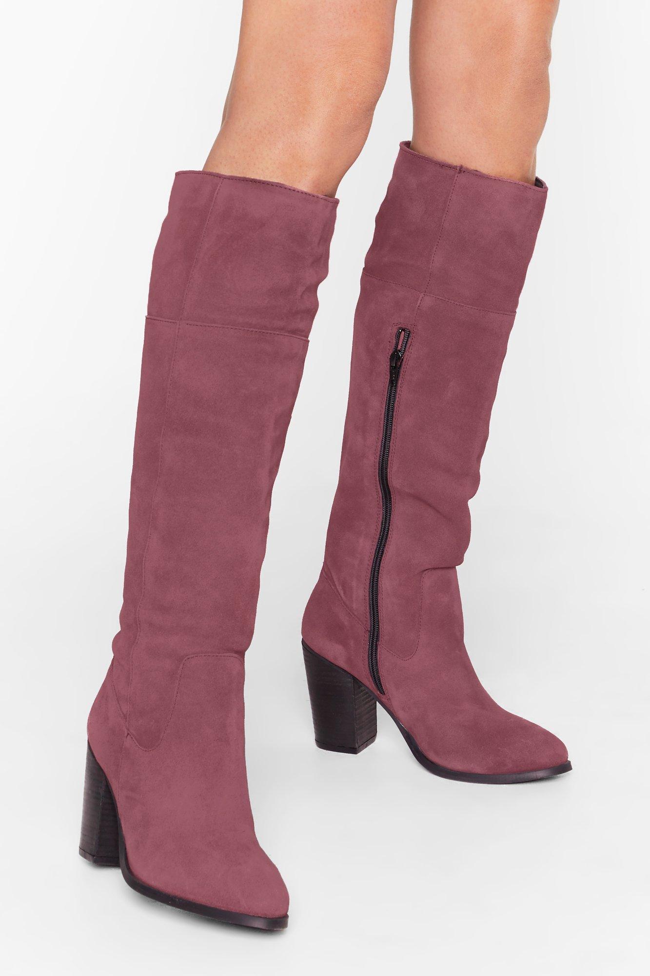 burgundy suede knee high boots