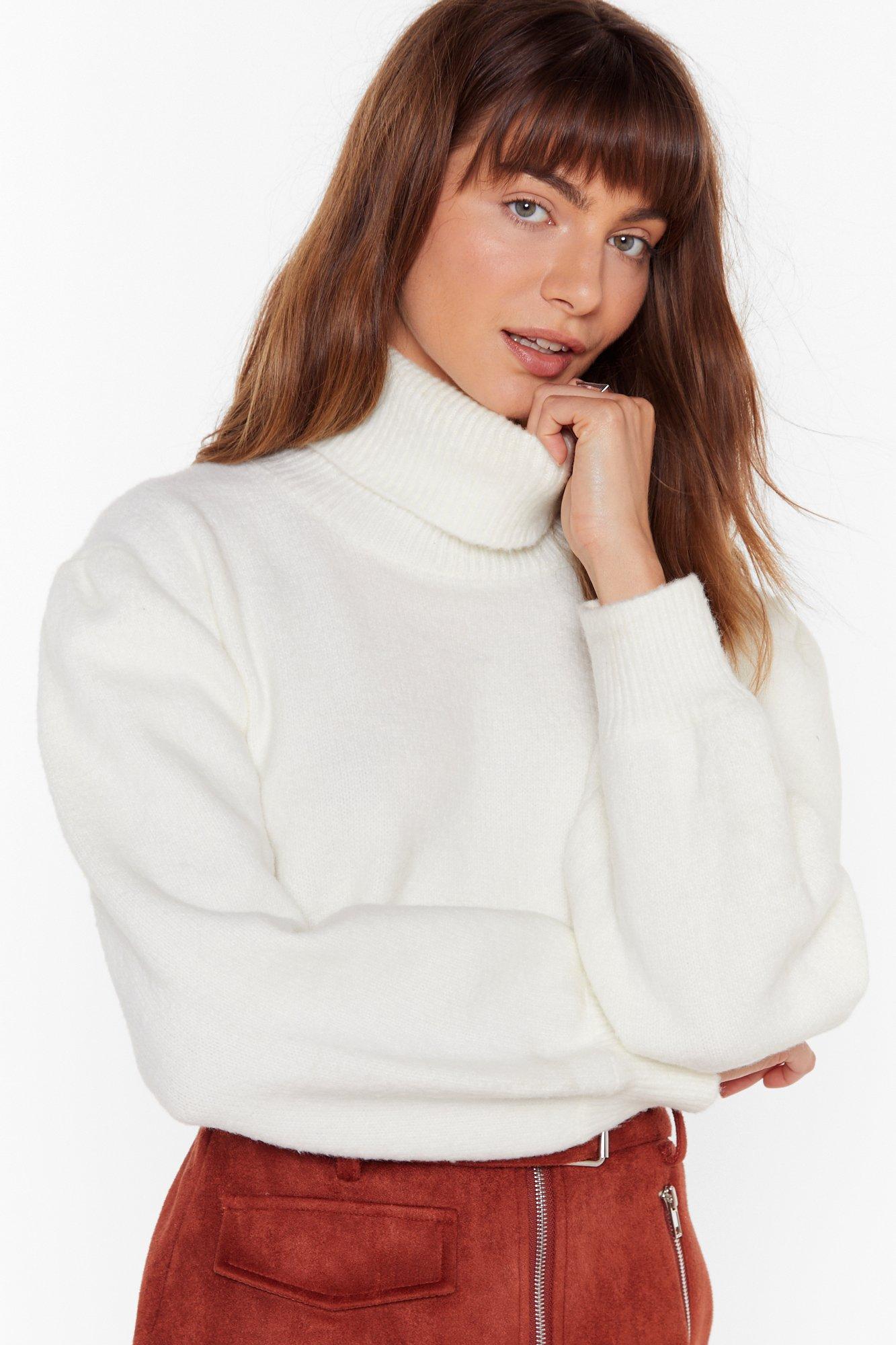 puff sleeve turtleneck sweater