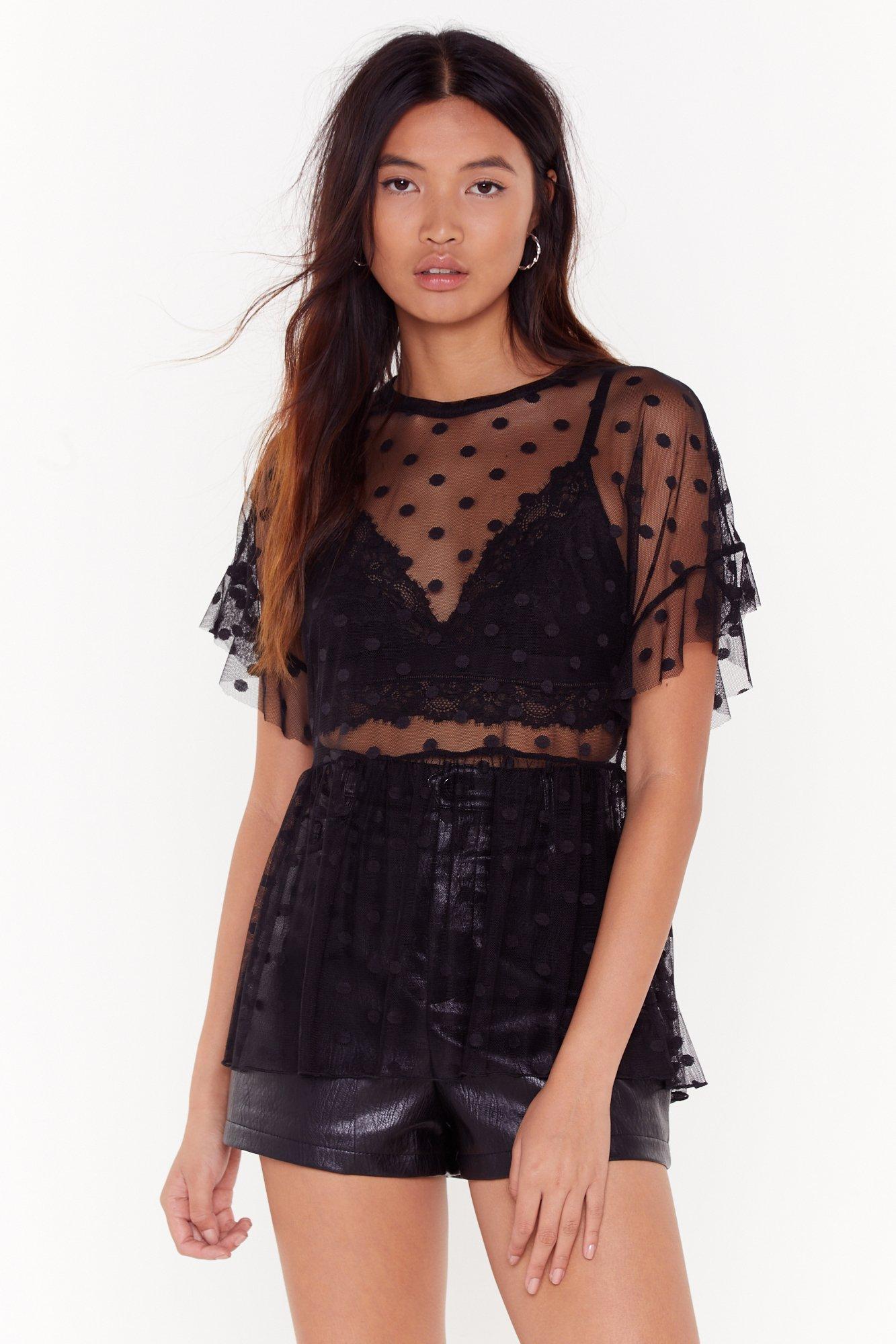 black mesh polka dot top