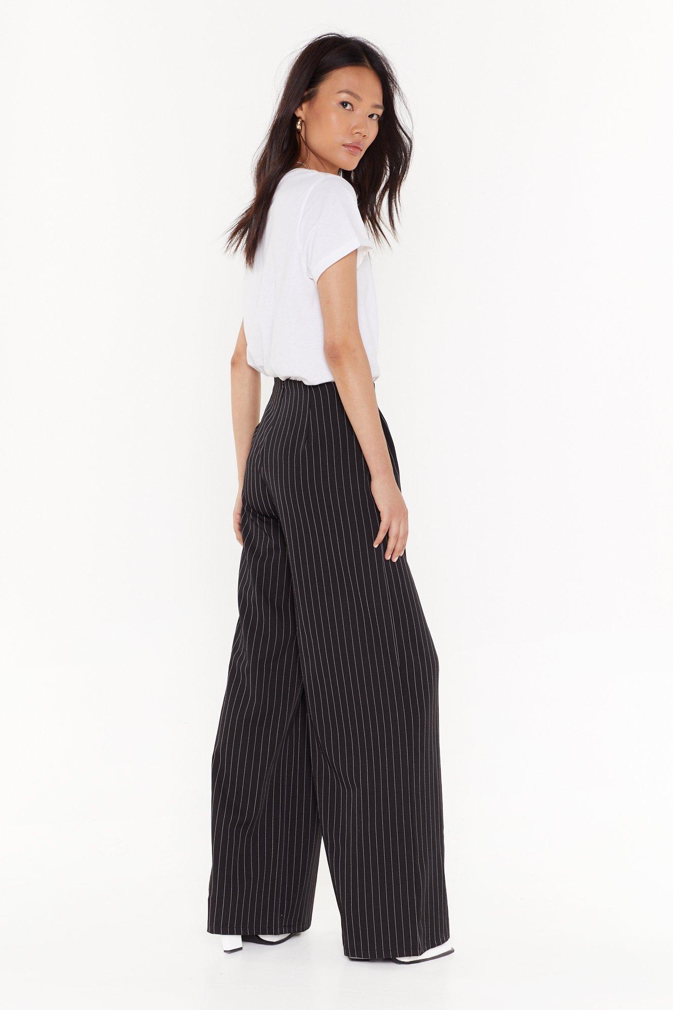 pinstripe wide leg pants