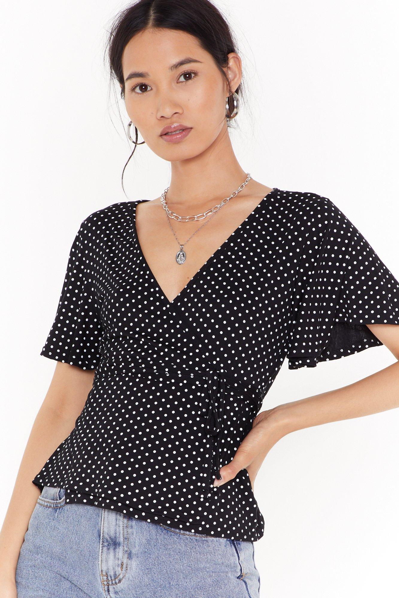 black polka dot wrap top