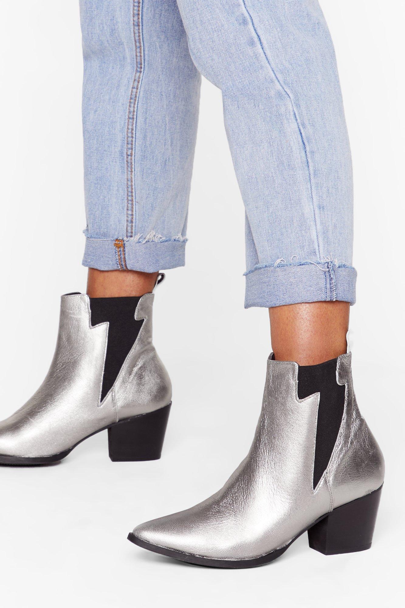 Metallic Leather Chelsea Boots 