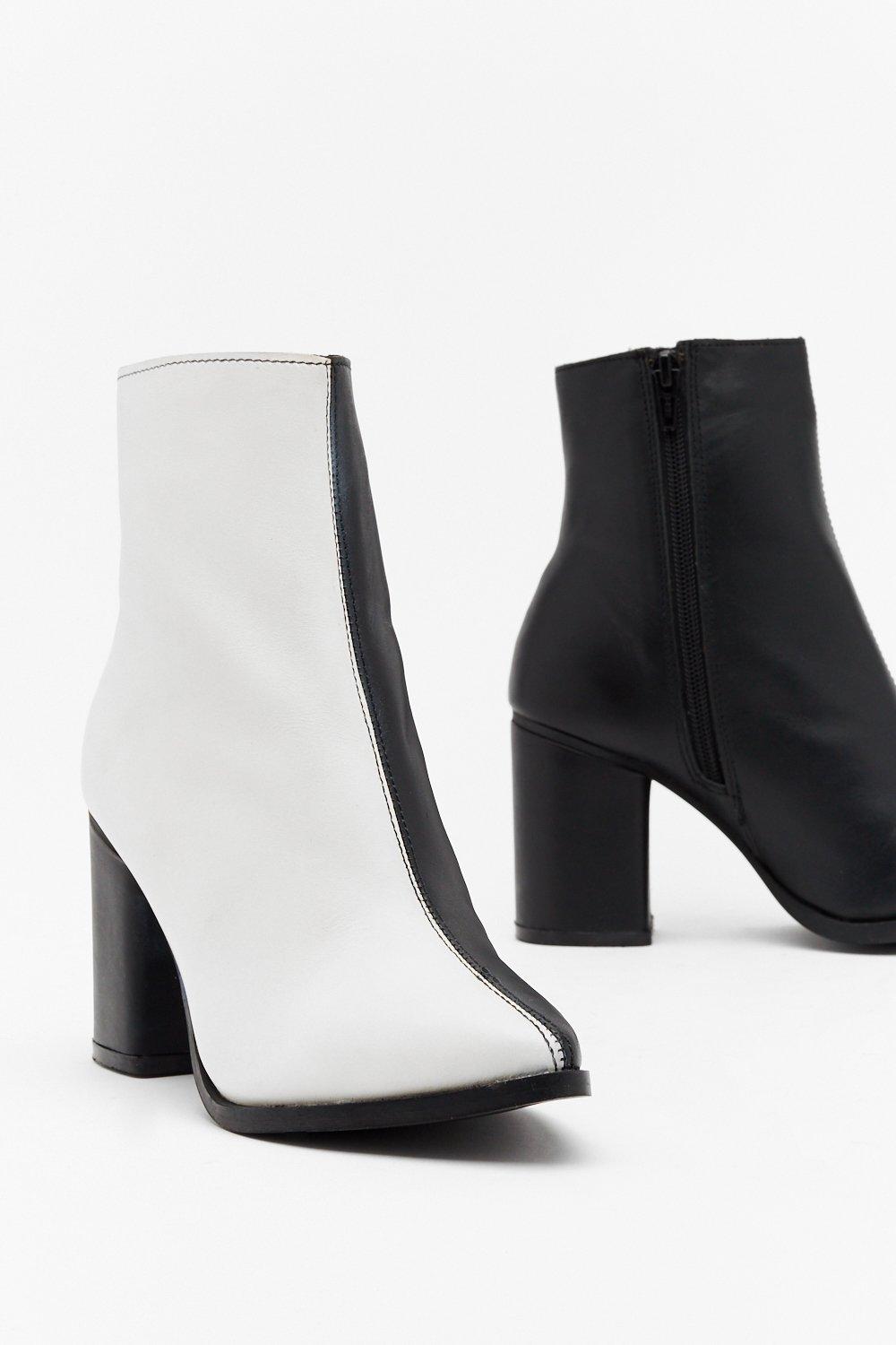 black and white bootie heels