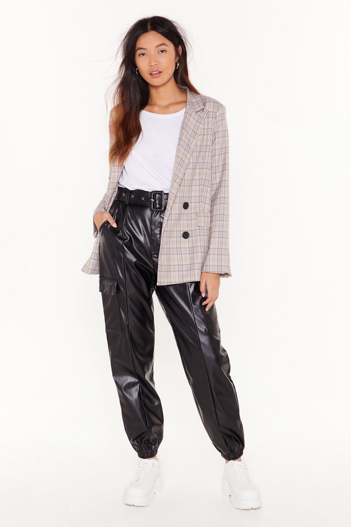 plus size faux leather joggers