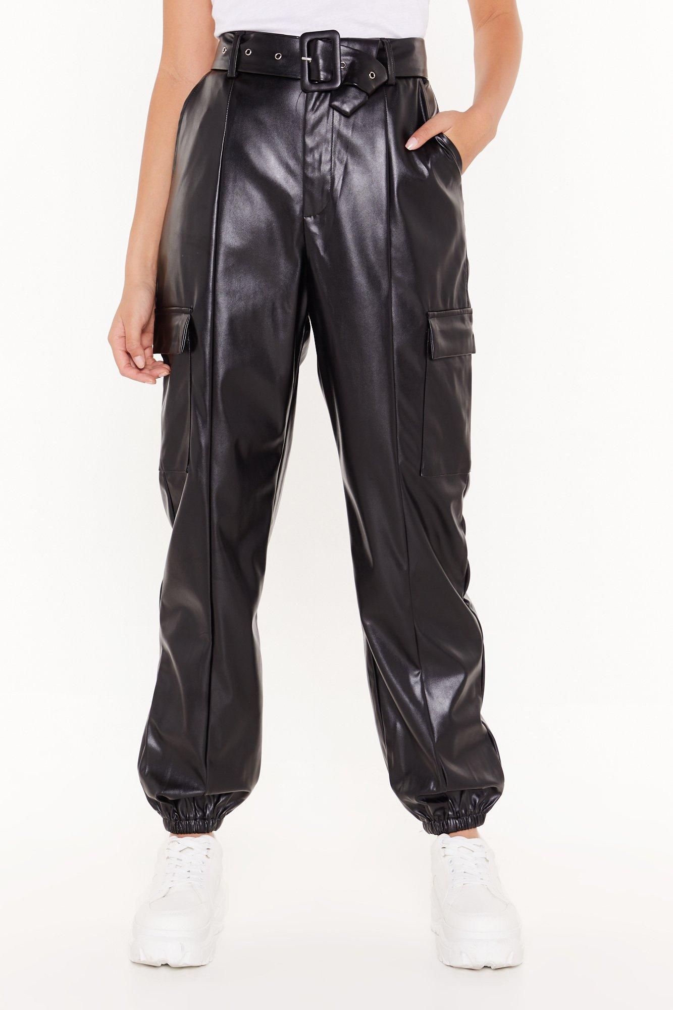 plus size faux leather joggers