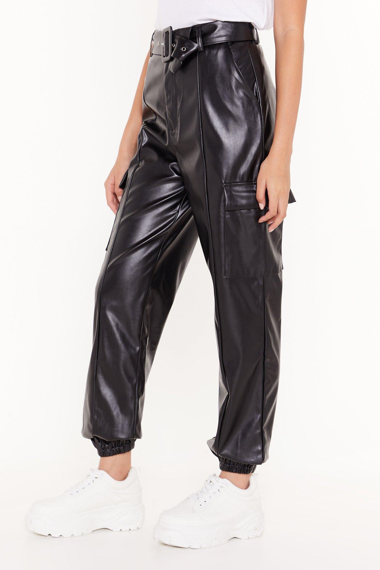 faux leather jogger trousers