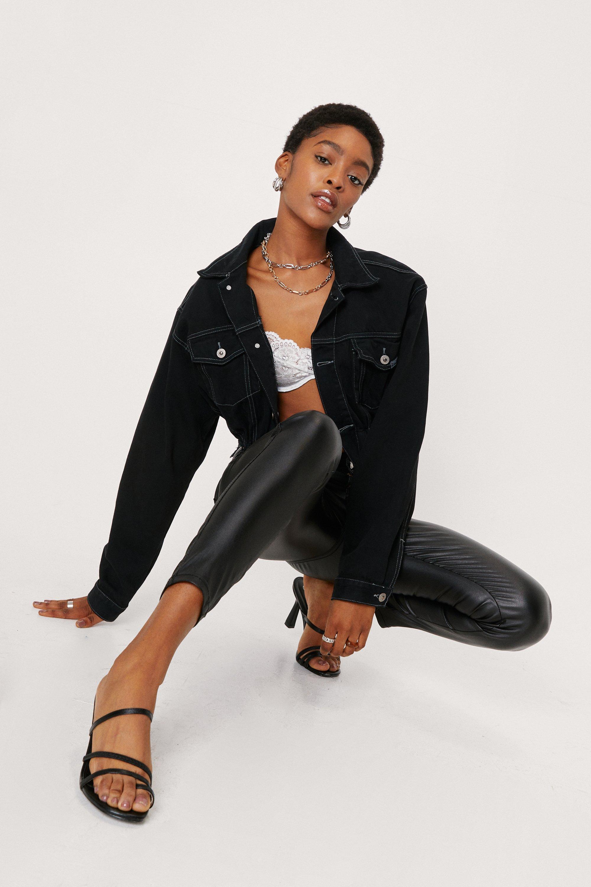 high waisted coated jeans