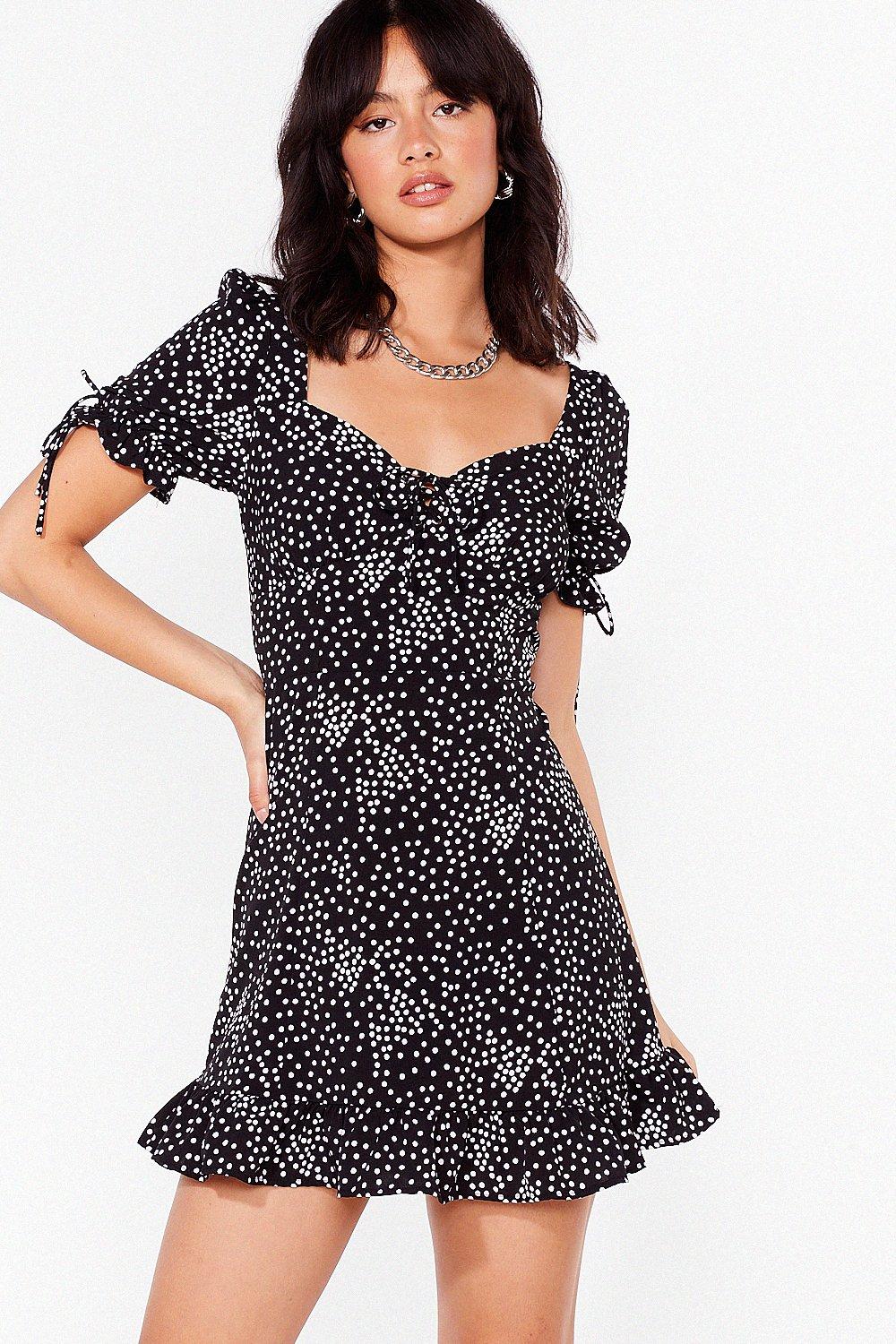 square neck polka dot dress