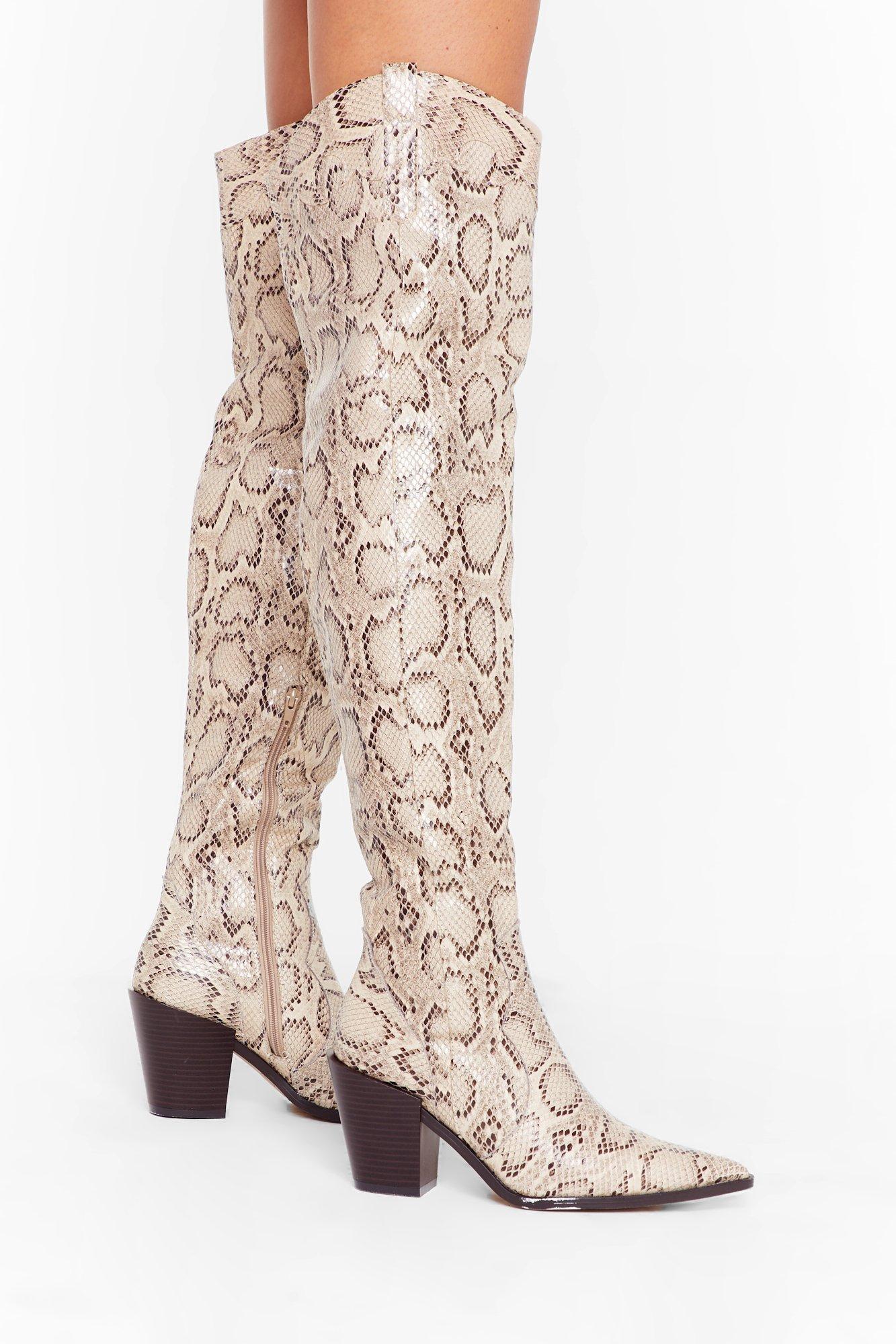 over the knee boots snake print