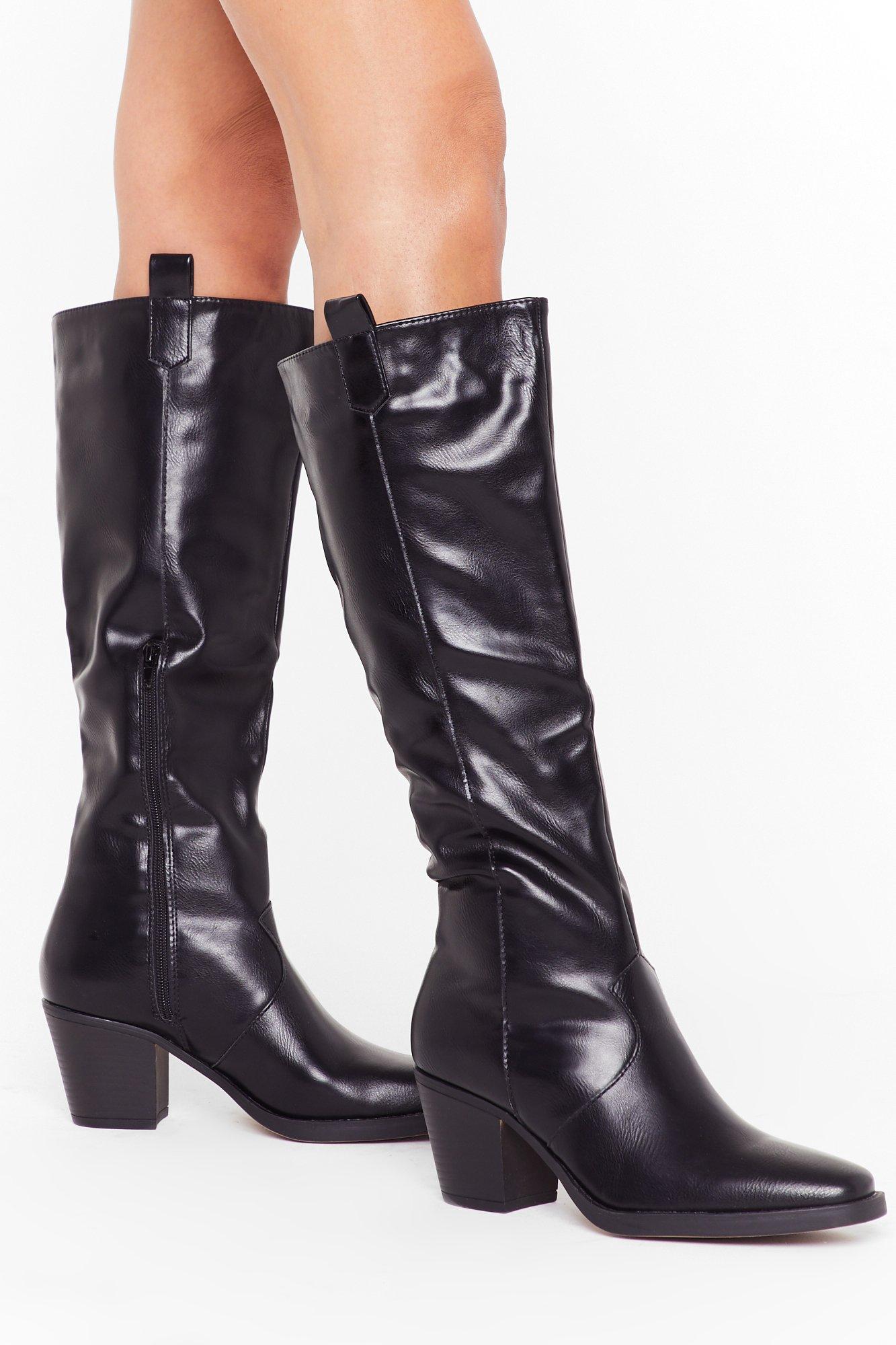 faux leather knee high boots