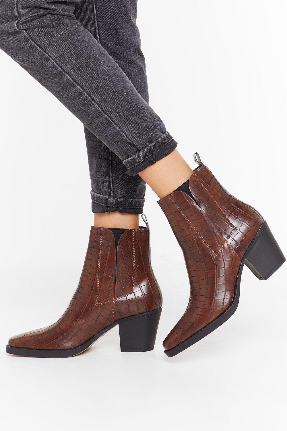 mock croc ankle boots