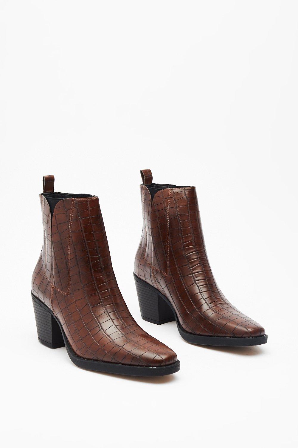 brown croc booties