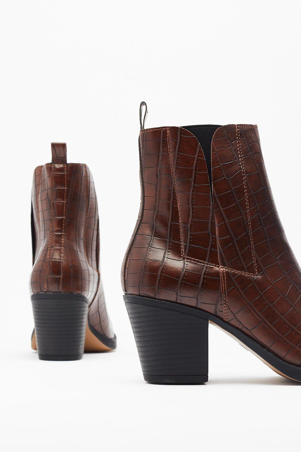 burgundy croc ankle boots