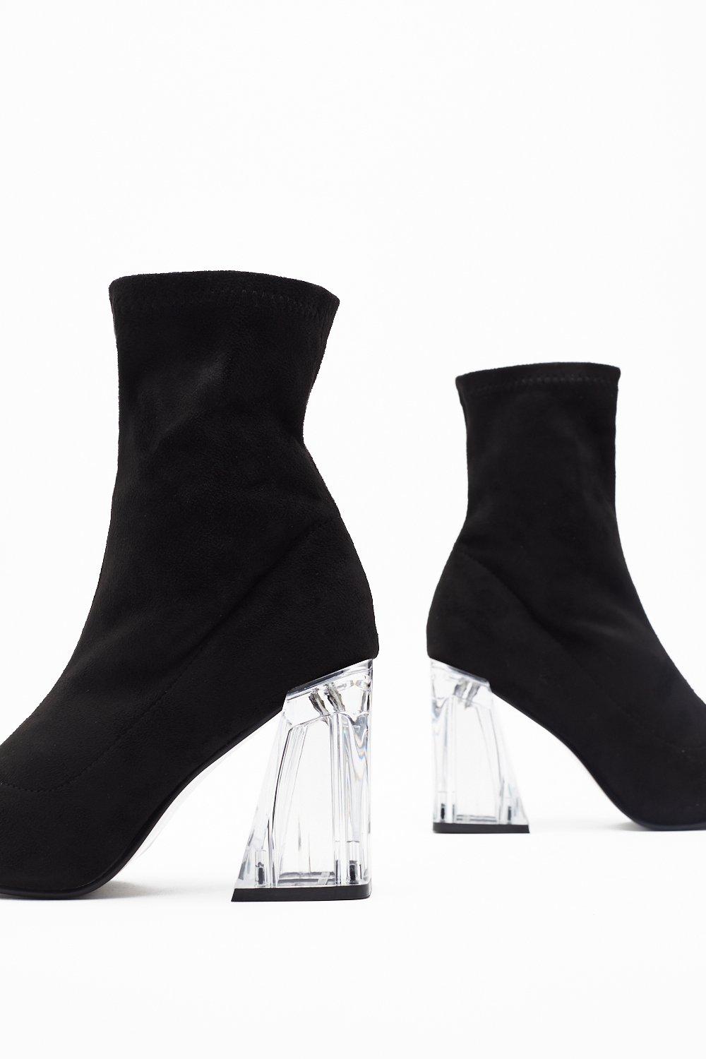 botte chaussette talon transparent