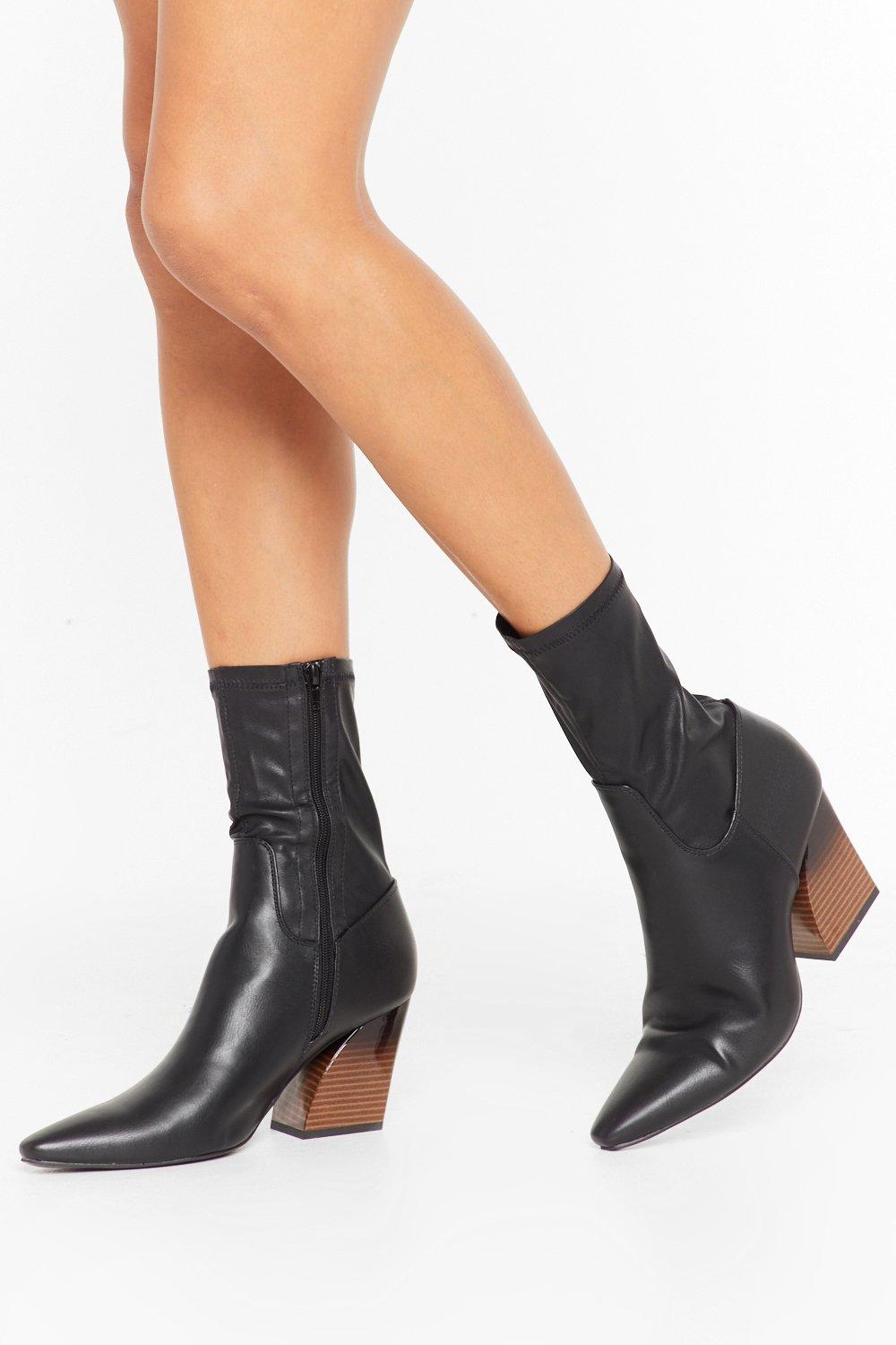 black leather sock ankle boots