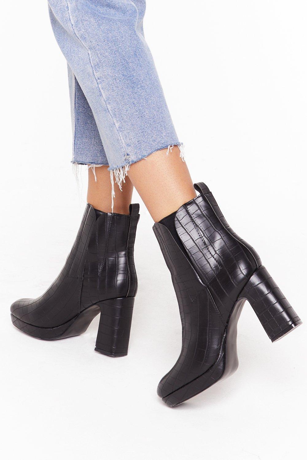 patent leather croc boots