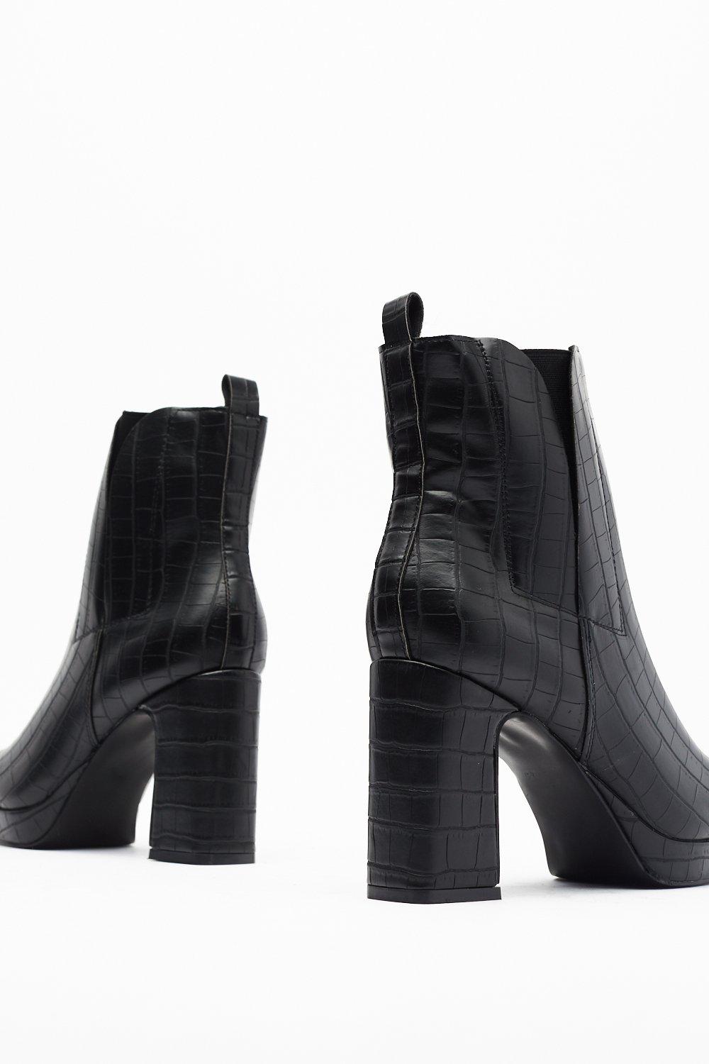 black croc heeled boots