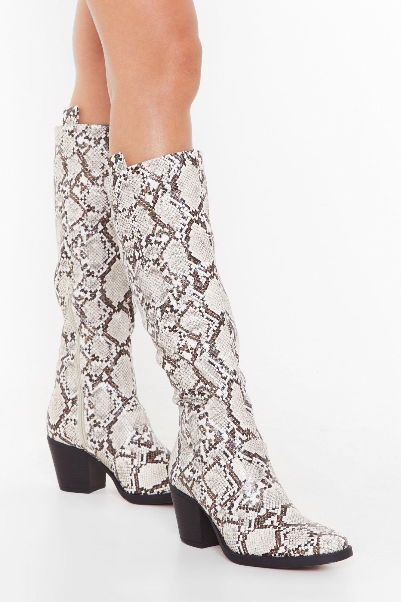 snake knee high boot