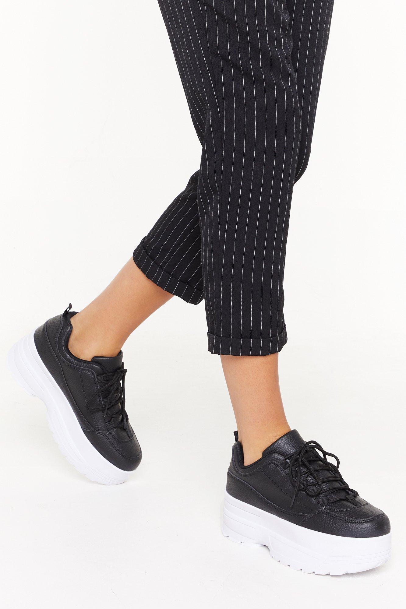 black faux leather trainers