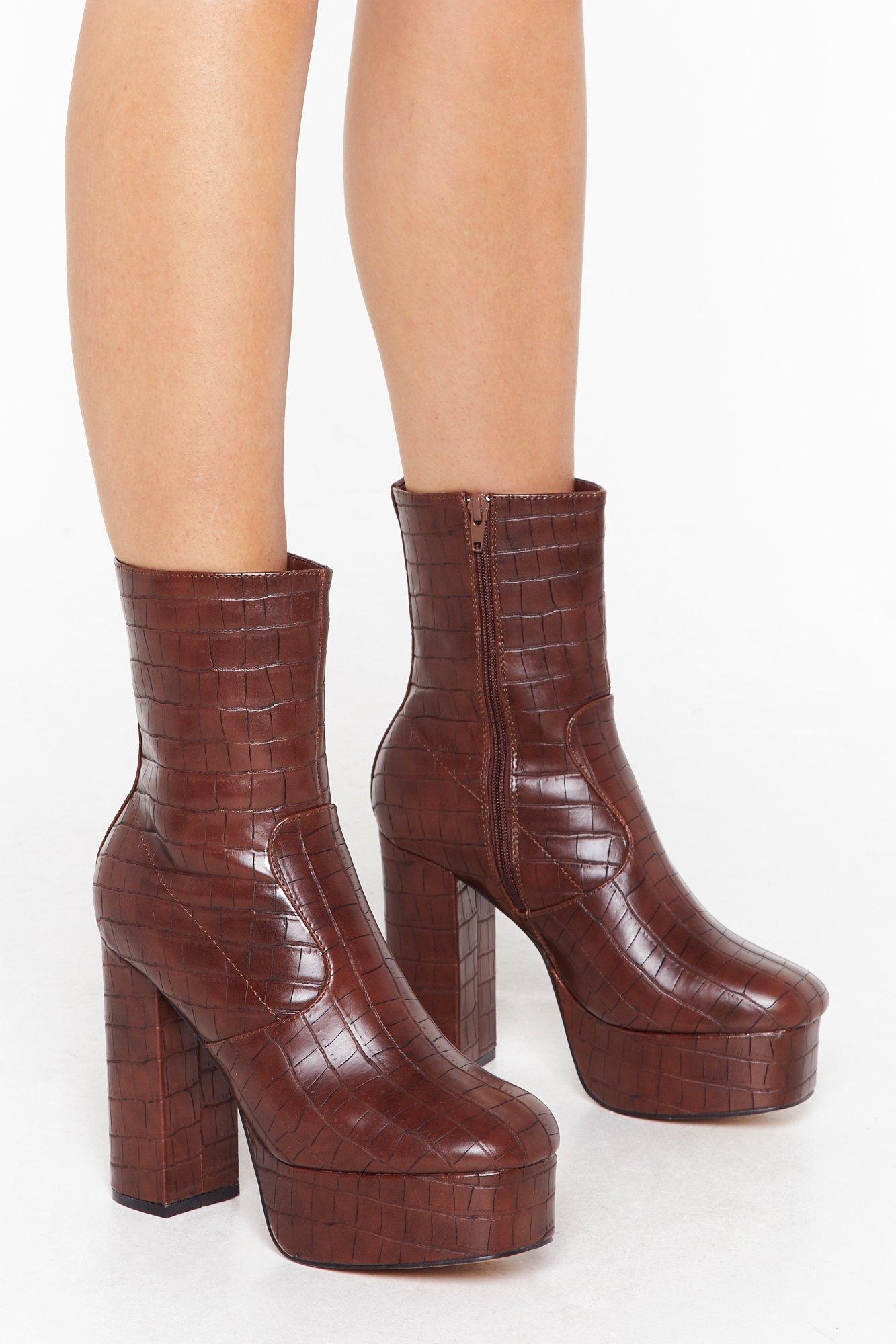 brown croc booties