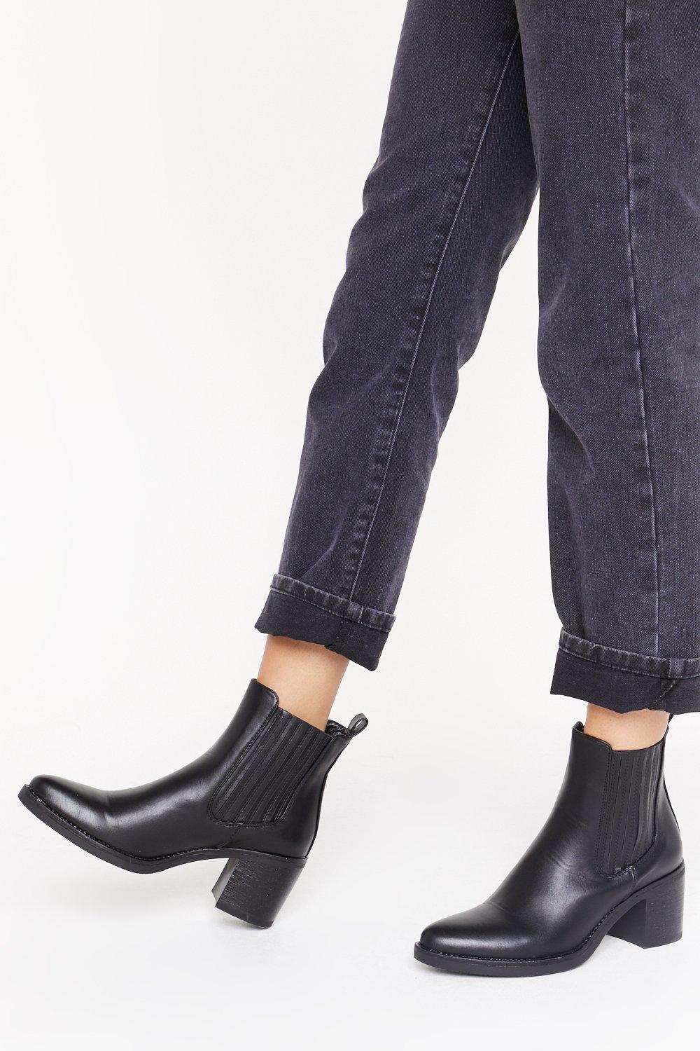 black faux leather chelsea boots