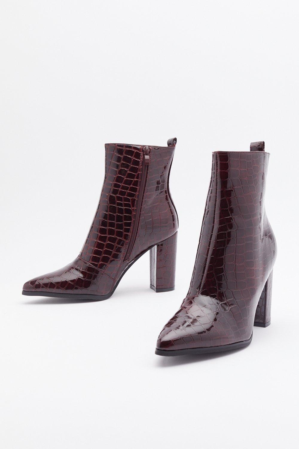 faux croc ankle boots