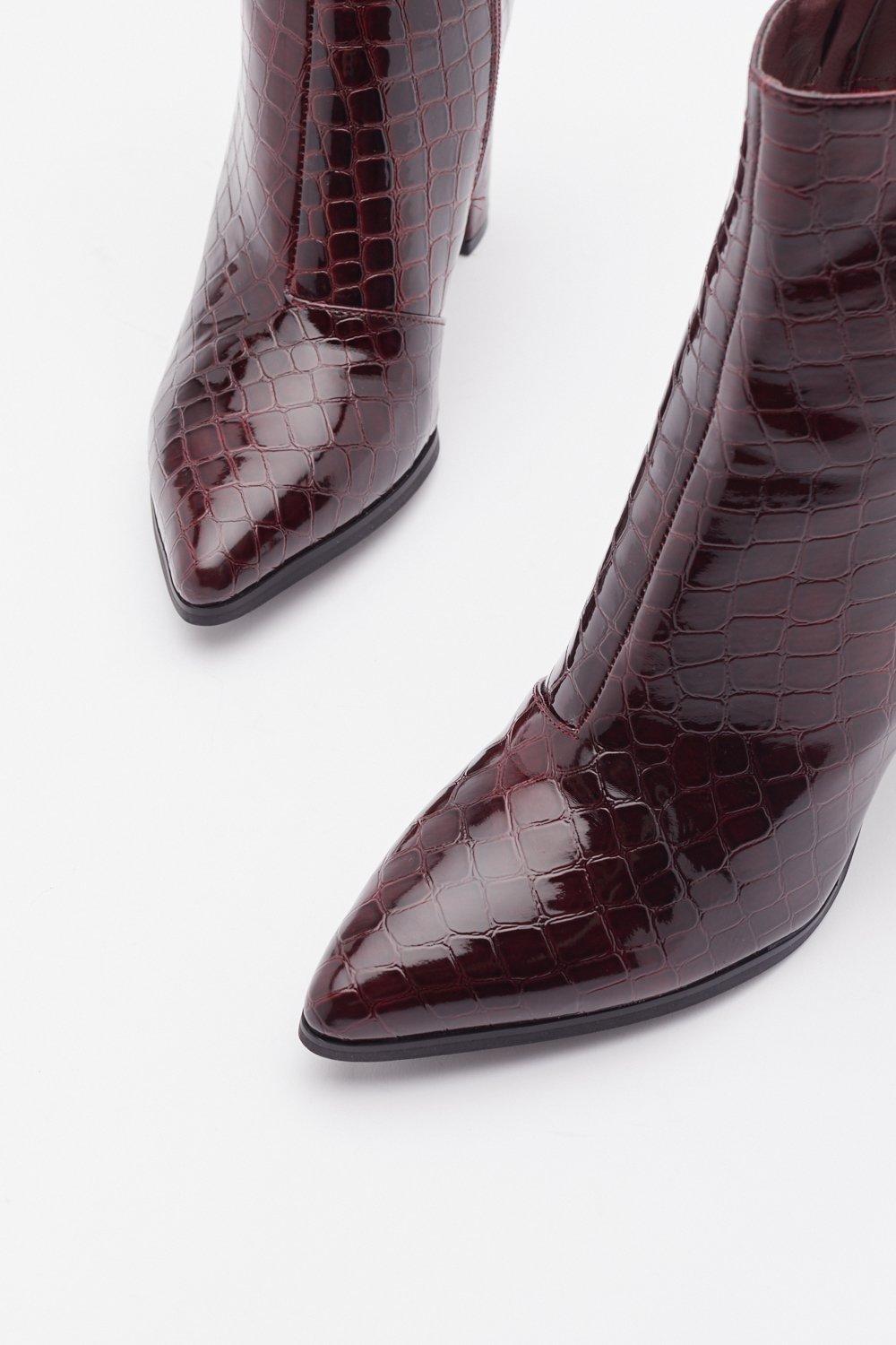 burgundy croc ankle boots