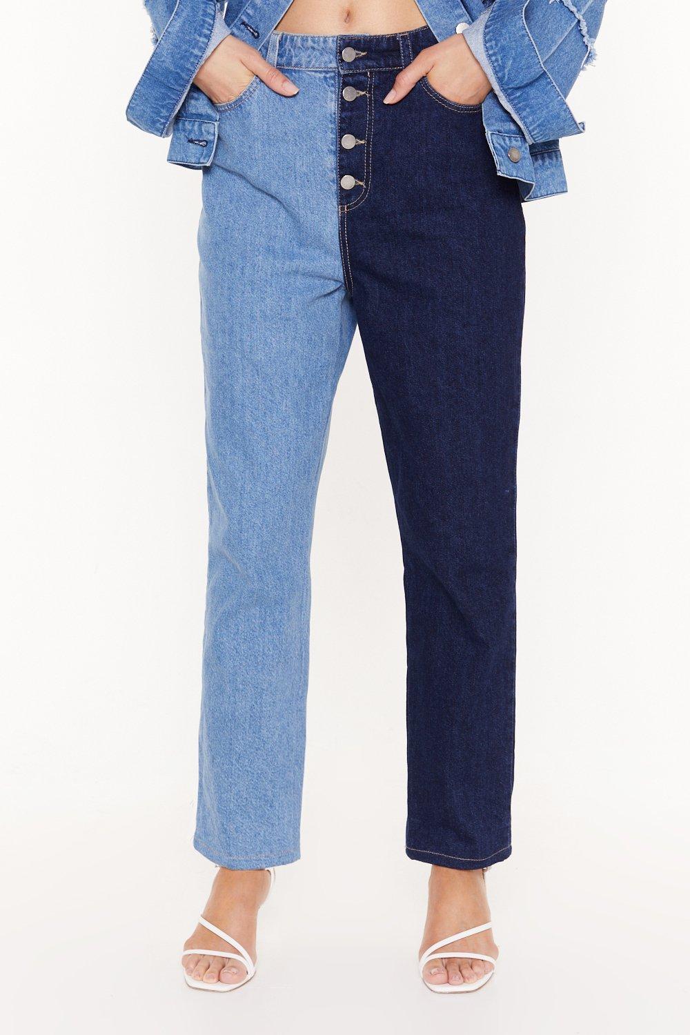 two tone straight leg jeans