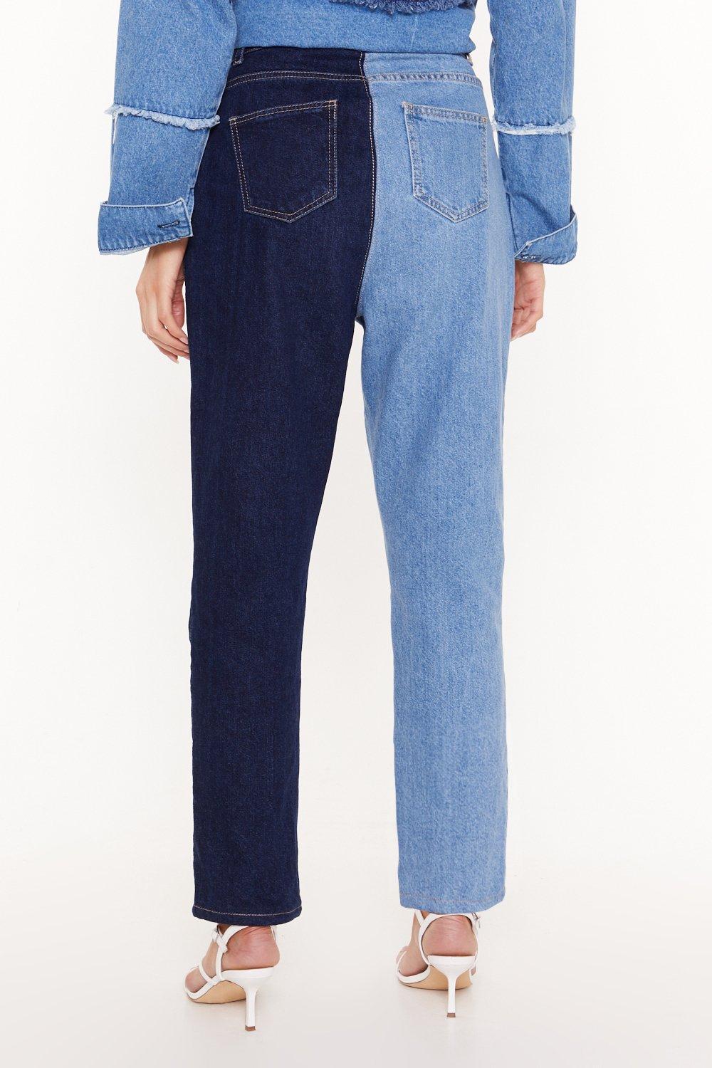 two tone straight leg jeans