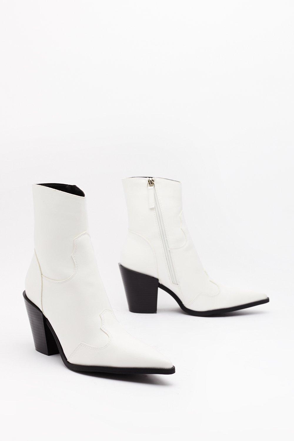 pointed white ankle boots