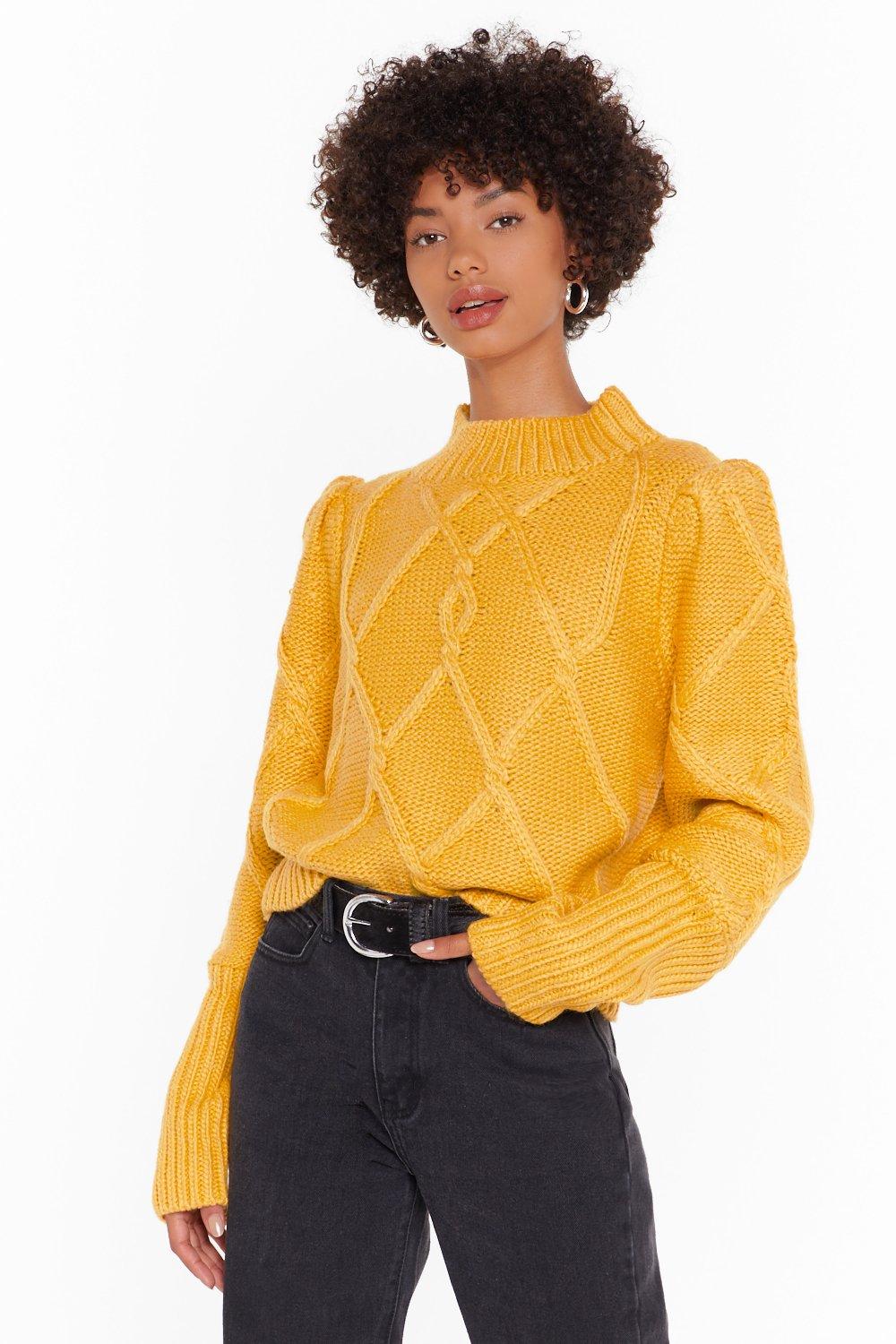mustard yellow cable knit sweater