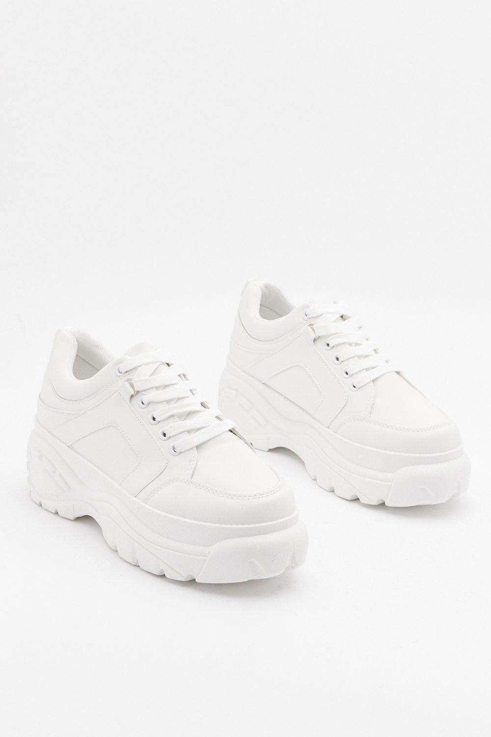 all white platform trainers