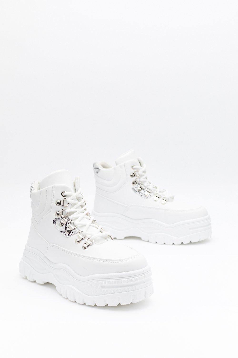 white flatform chunky hiker boot trainer